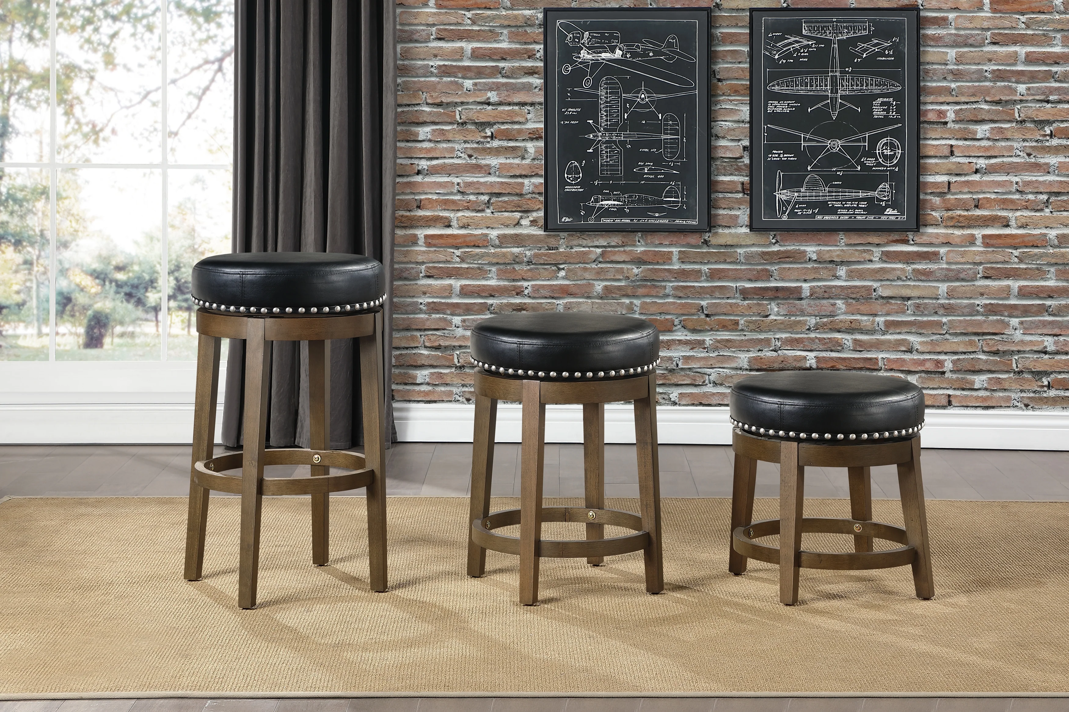 5681BLK-18 - Round Swivel Stool, Black - Image 2
