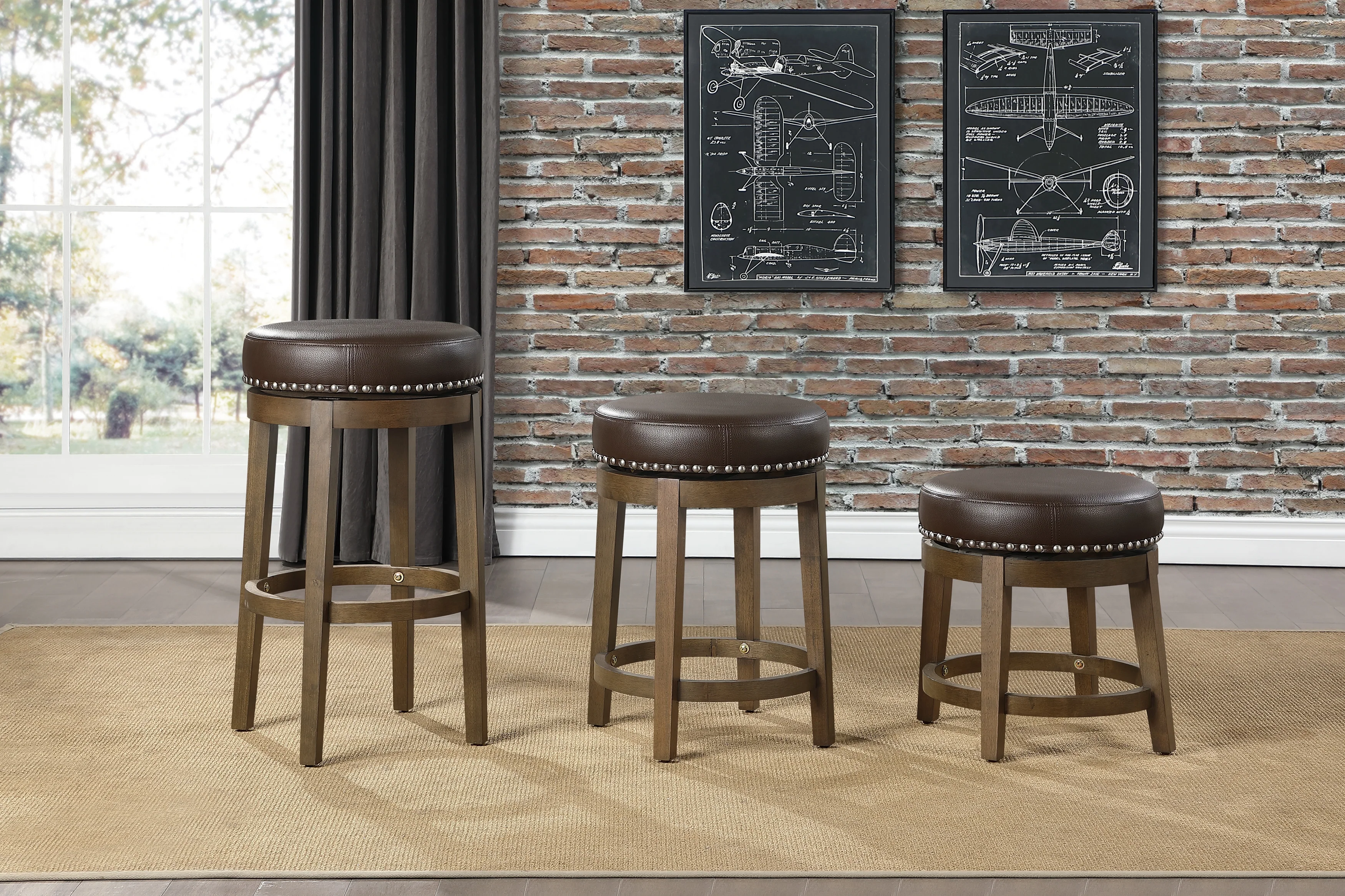 5681BRW-29 - Round Swivel Pub Height Stool, Brown - Image 2