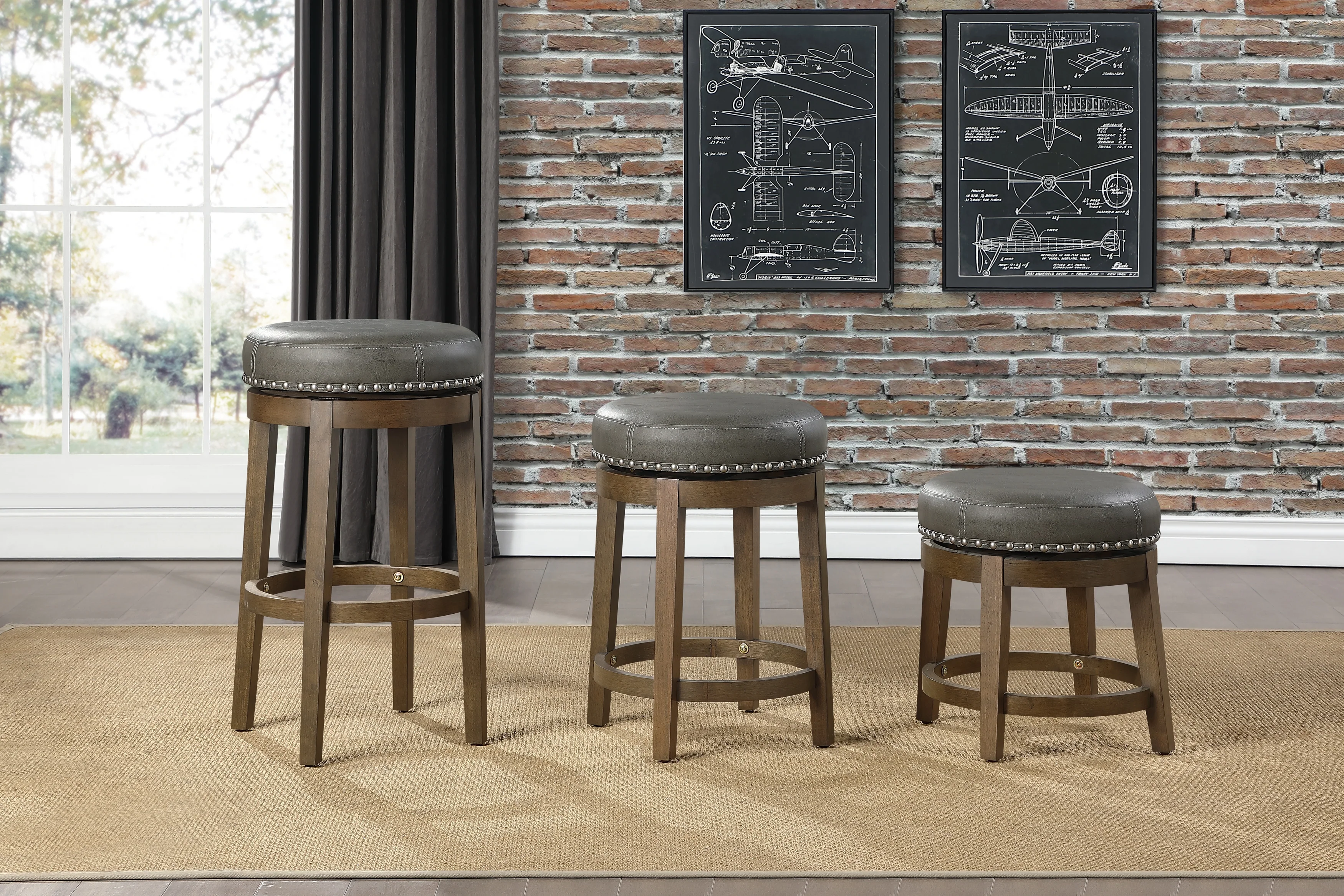 5681GRY-24 - Round Swivel Counter Height Stool, Gray - Image 2