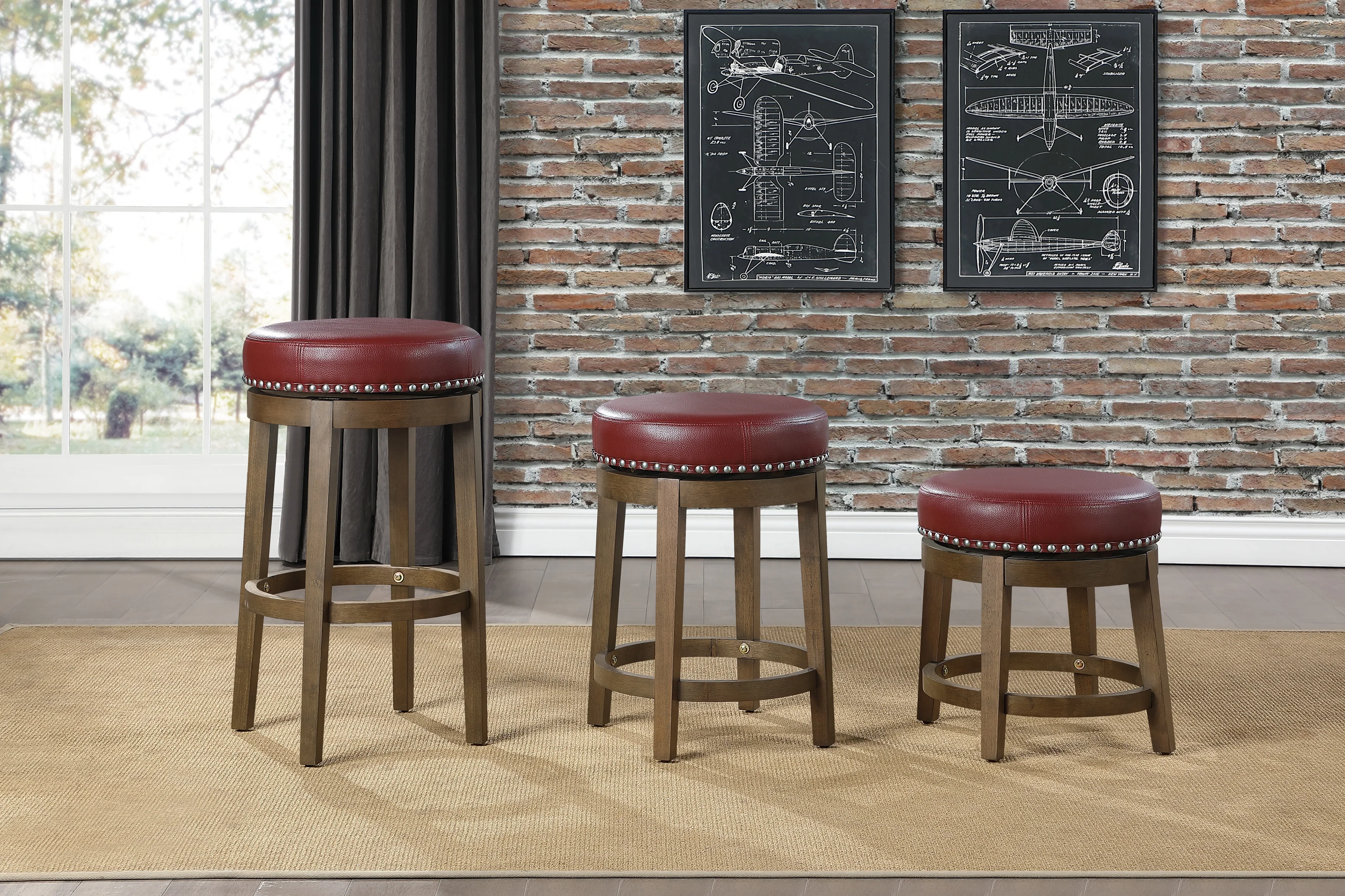 5681RED-24 - Round Swivel Counter Height Stool, Red - Image 2