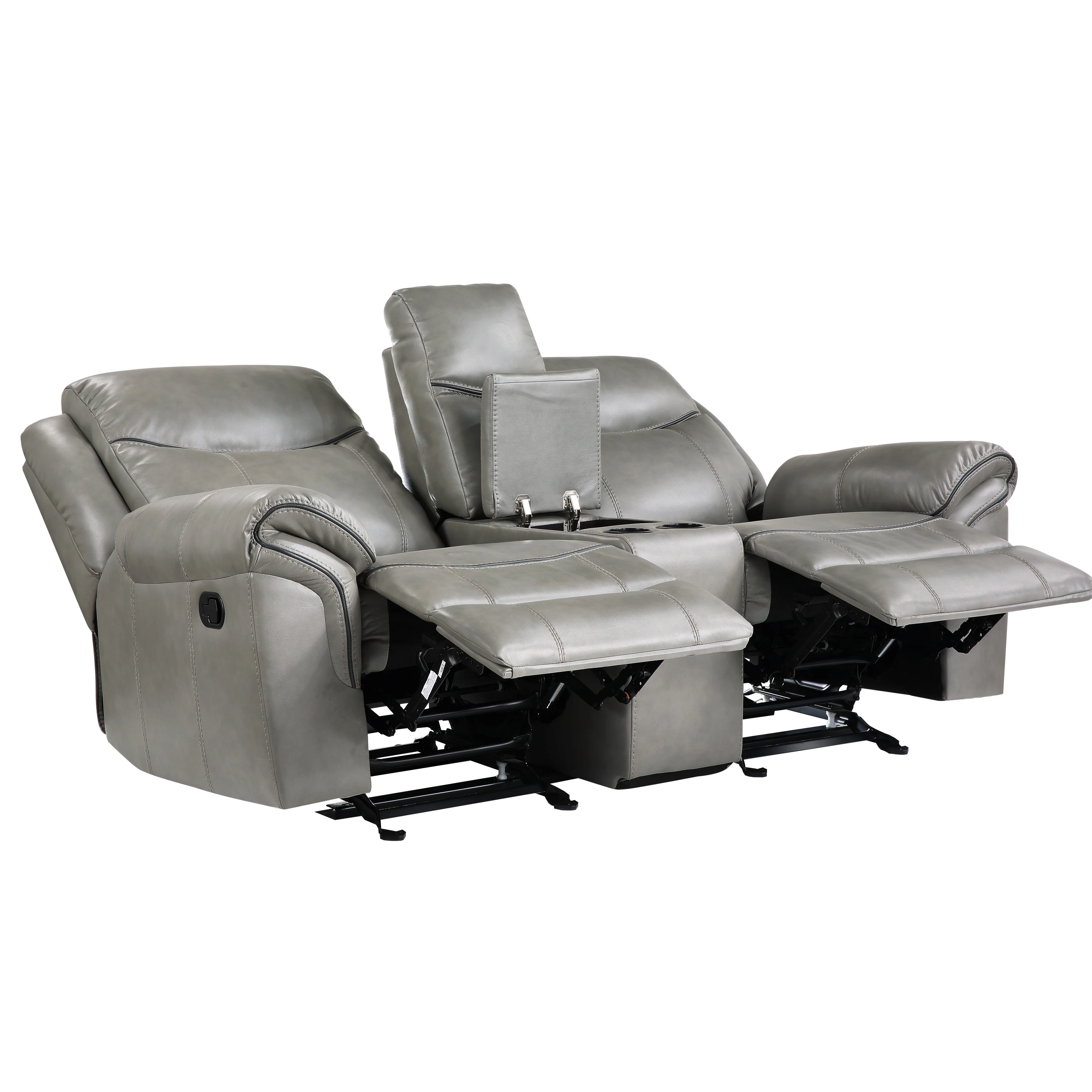 8206GRY-2 - Double Glider Reclining Love Seat with Center Console, Receptacles and USB Ports - Image 4