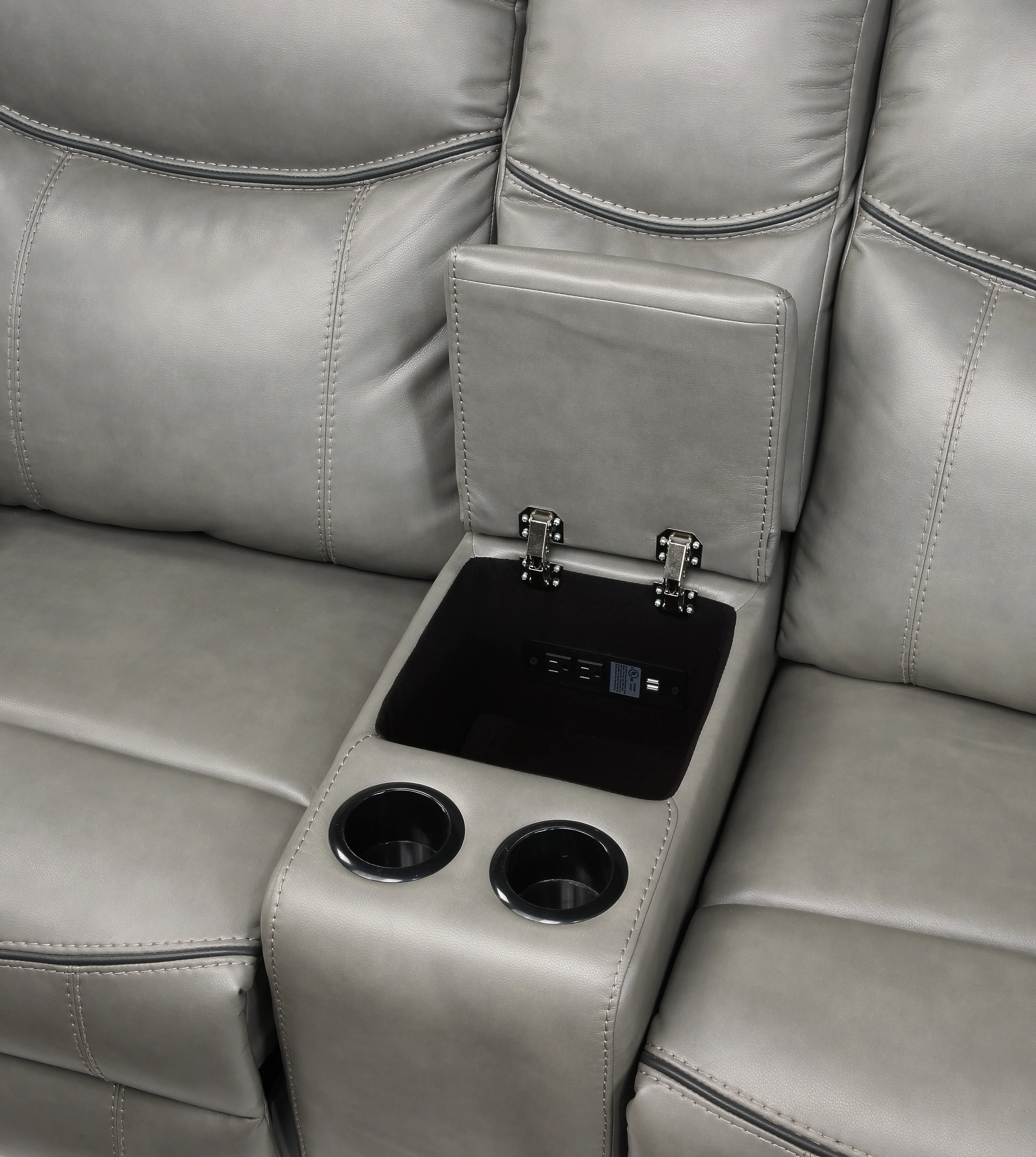 8206GRY-2 - Double Glider Reclining Love Seat with Center Console, Receptacles and USB Ports - Image 5