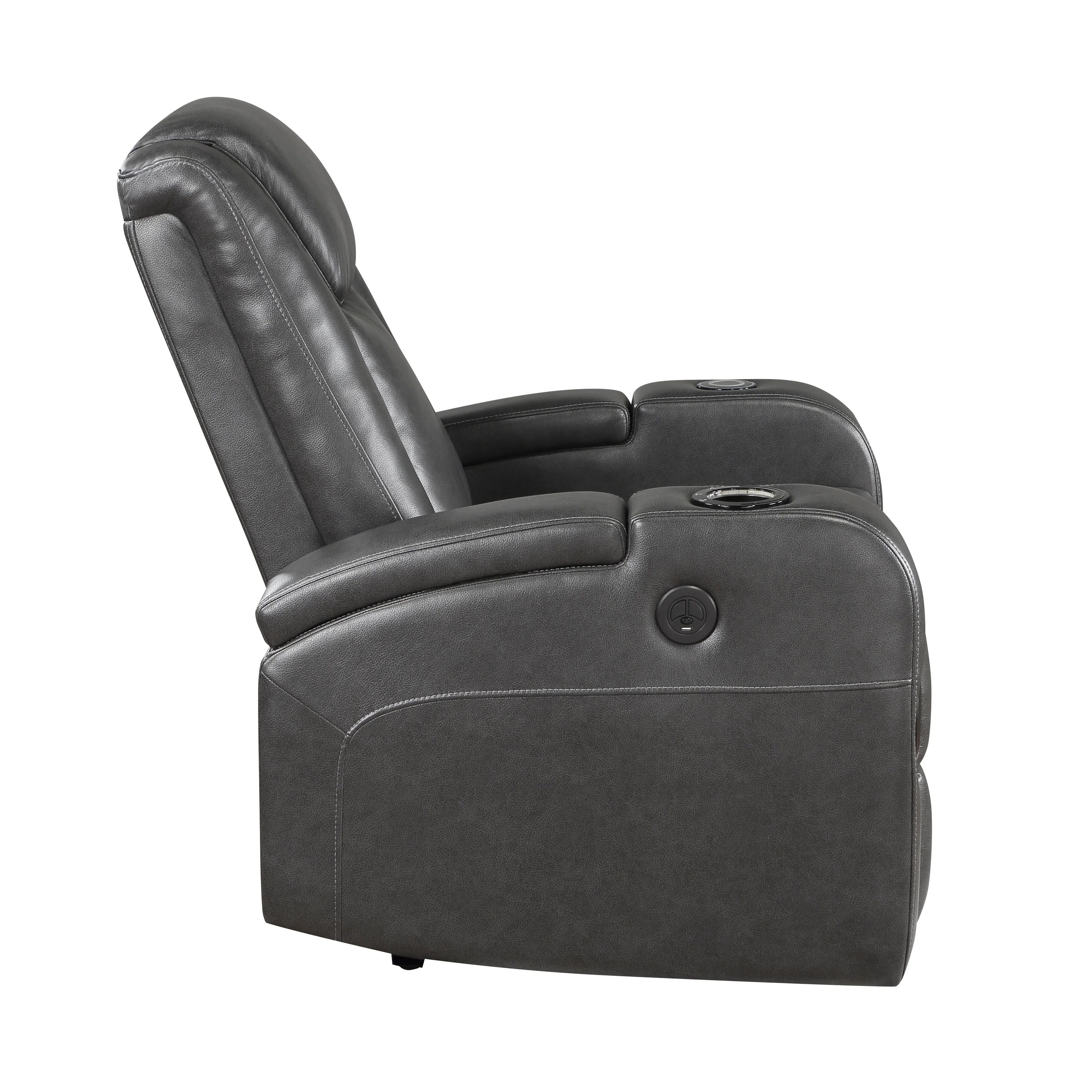 8522GRY-1PW - Power Reclining Chair with Wireless Charger, Cooling Cup-Holder, Storage Arms, Speakers, LED Light and USB port - Image 3