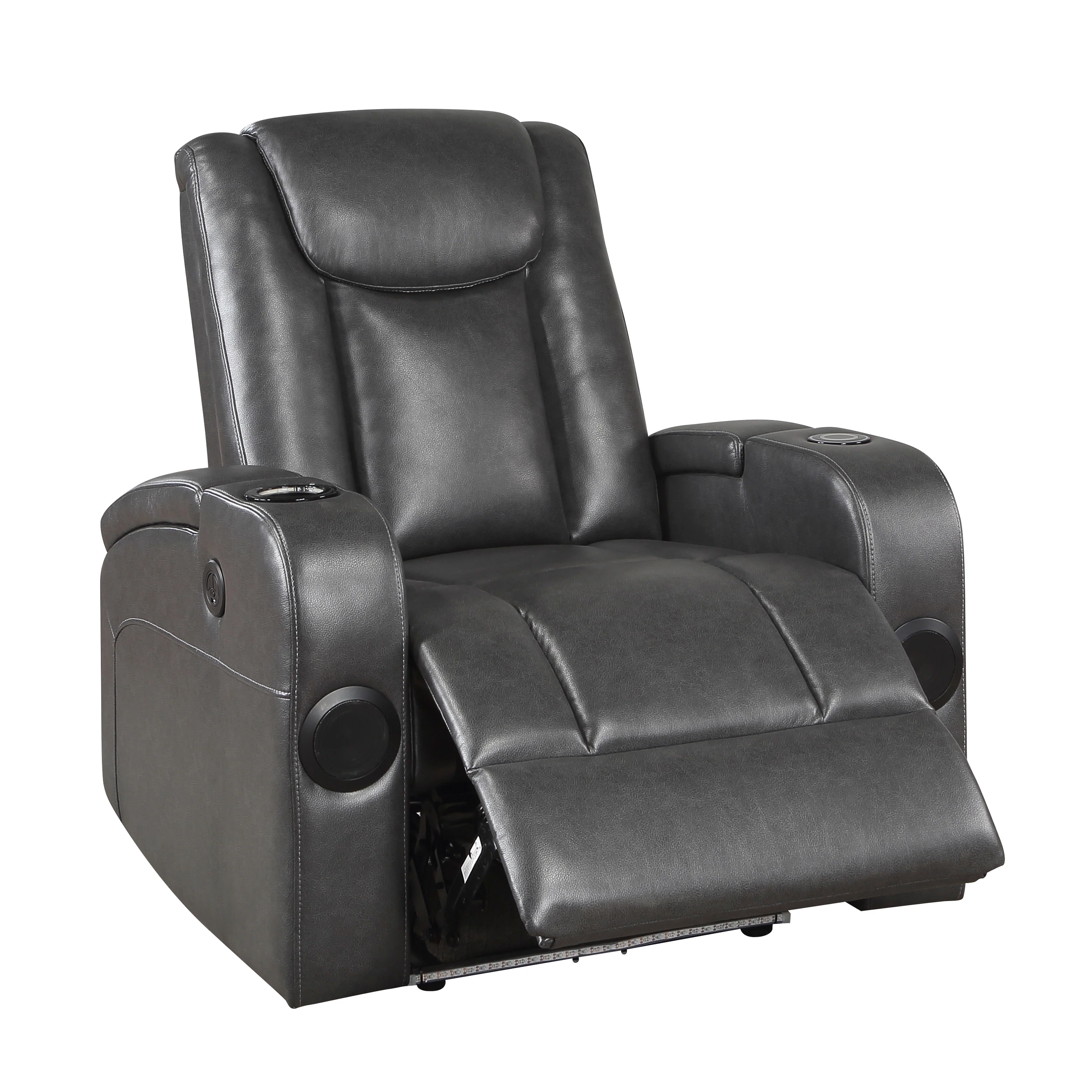 8522GRY-1PW - Power Reclining Chair with Wireless Charger, Cooling Cup-Holder, Storage Arms, Speakers, LED Light and USB port - Image 5