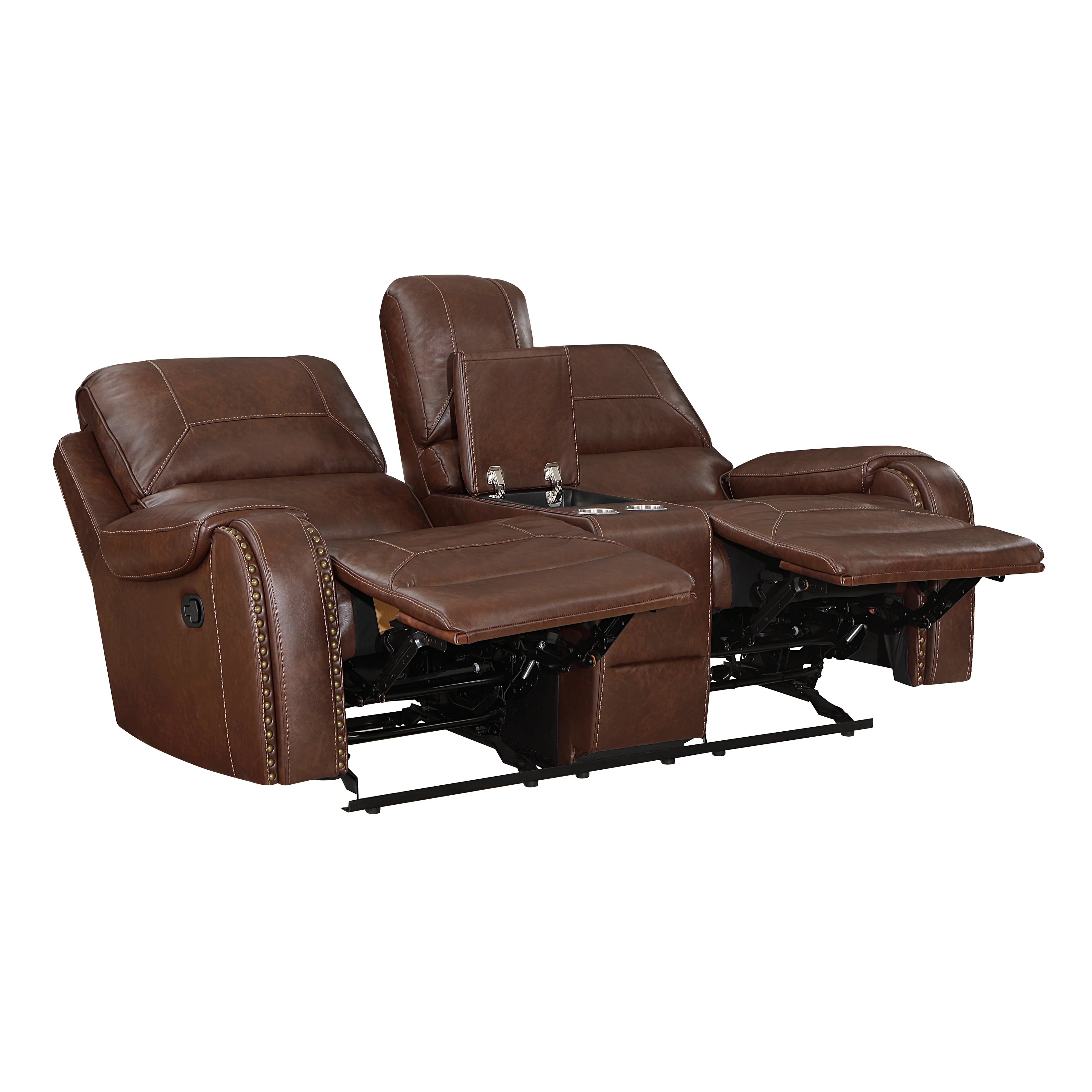 8549BRW-2 - Double Glider Reclining Love Seat with Center Console, Receptacles and USB Ports - Image 4