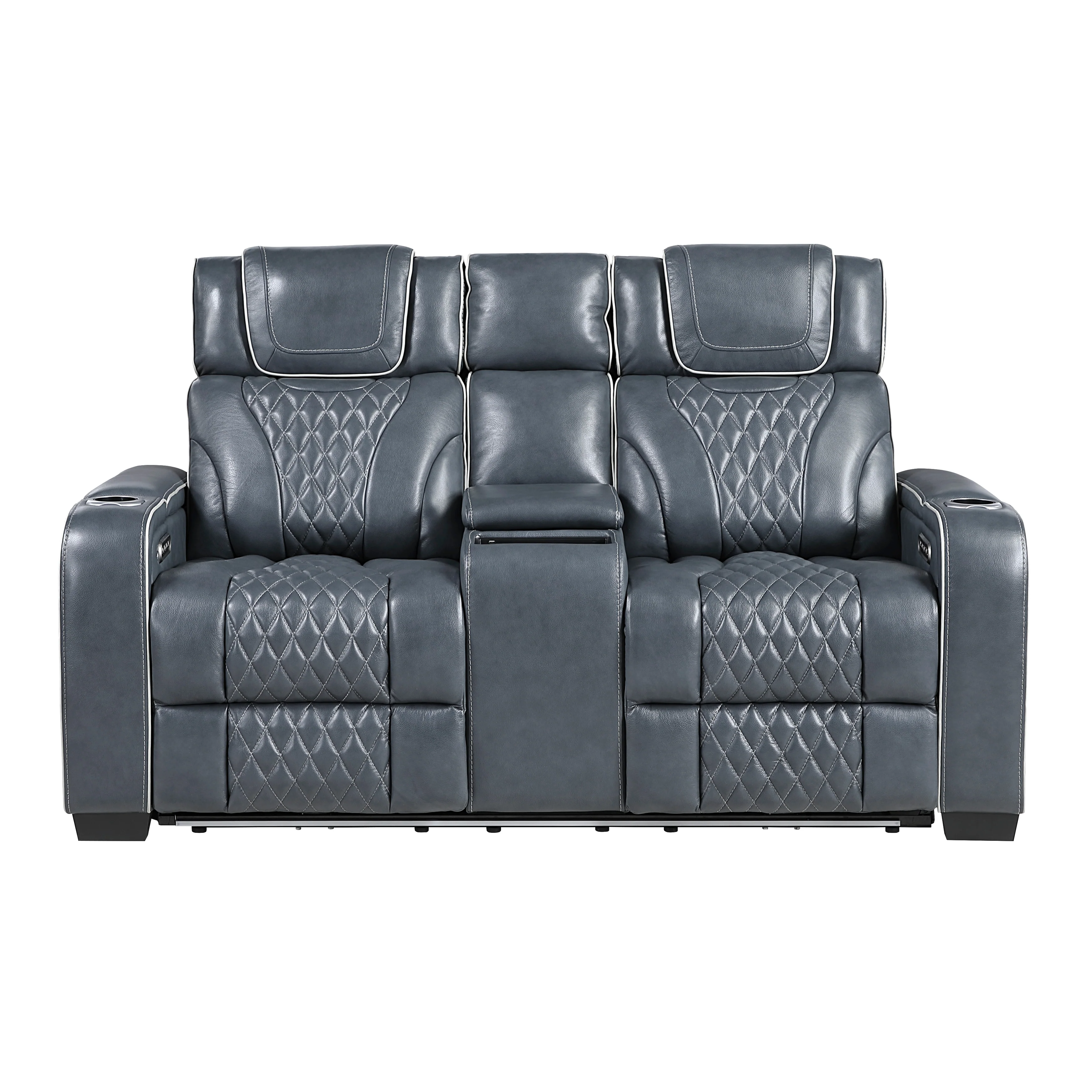 Apex Power Double Reclining Love Seat With Center Console, Power Headrests, Storage Arms With Cup Holders, Wireless Charger, Air Massage And Heat, LED Lighting And Charging Ports - Image 11