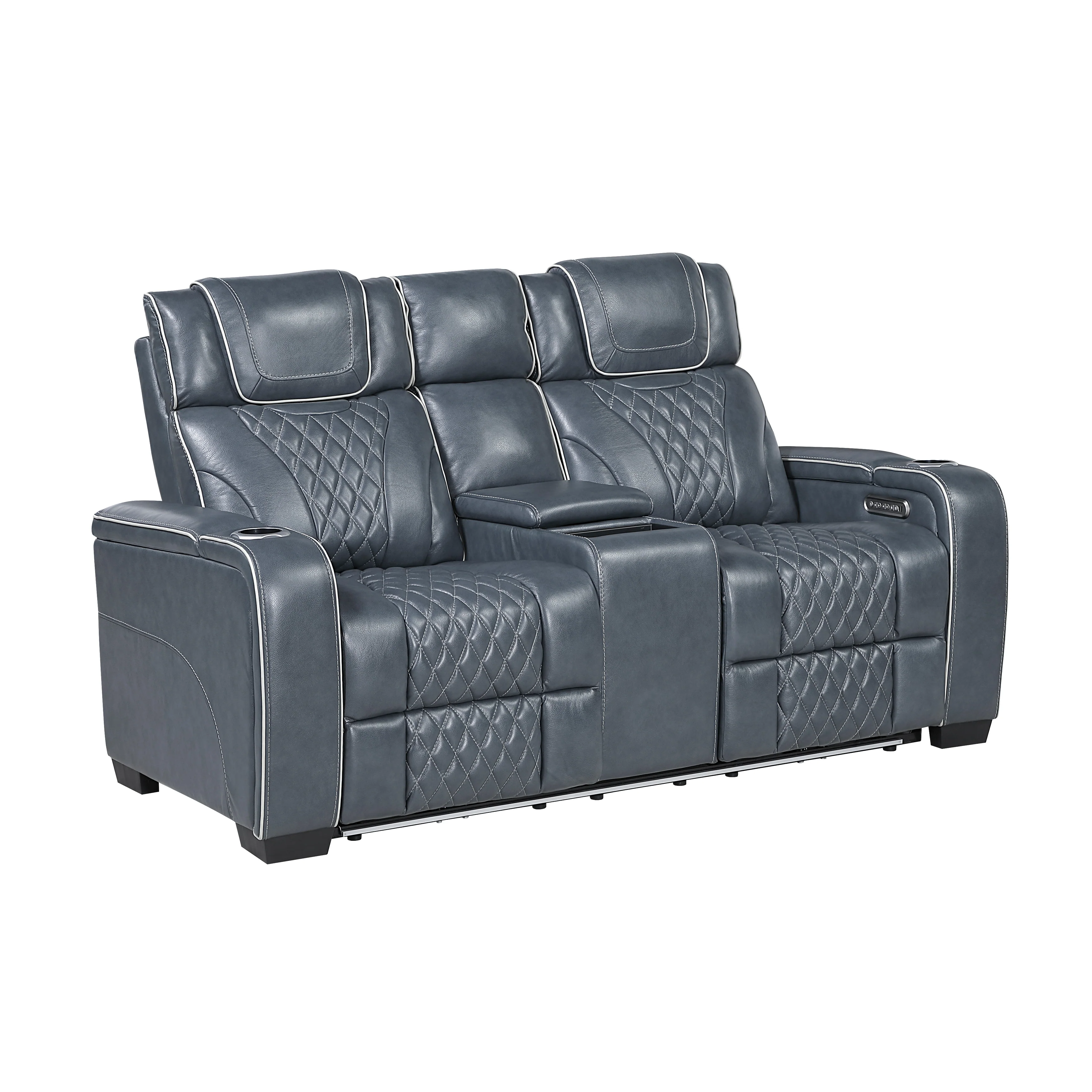 Apex Power Double Reclining Love Seat With Center Console, Power Headrests, Storage Arms With Cup Holders, Wireless Charger, Air Massage And Heat, LED Lighting And Charging Ports - Image 12