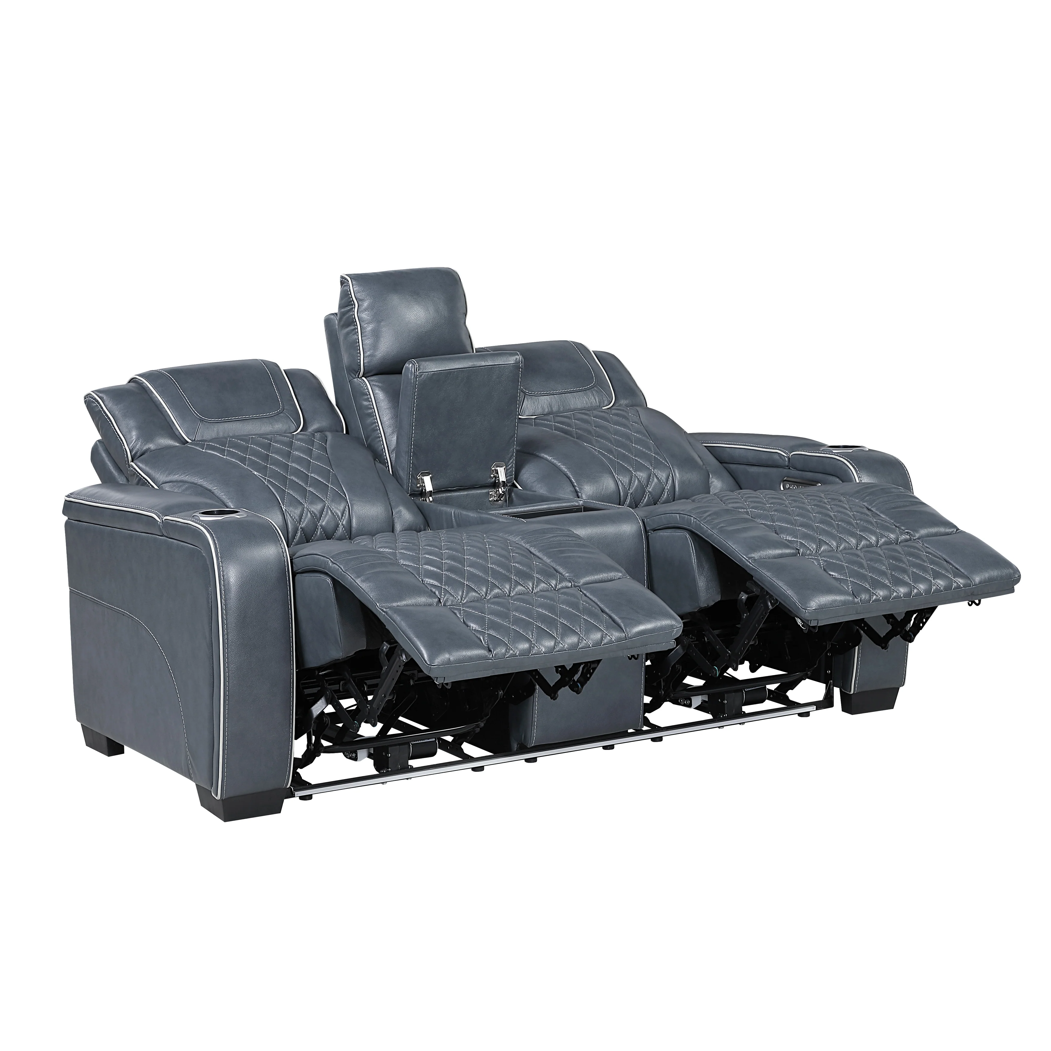 Apex Power Double Reclining Love Seat With Center Console, Power Headrests, Storage Arms With Cup Holders, Wireless Charger, Air Massage And Heat, LED Lighting And Charging Ports - Image 15