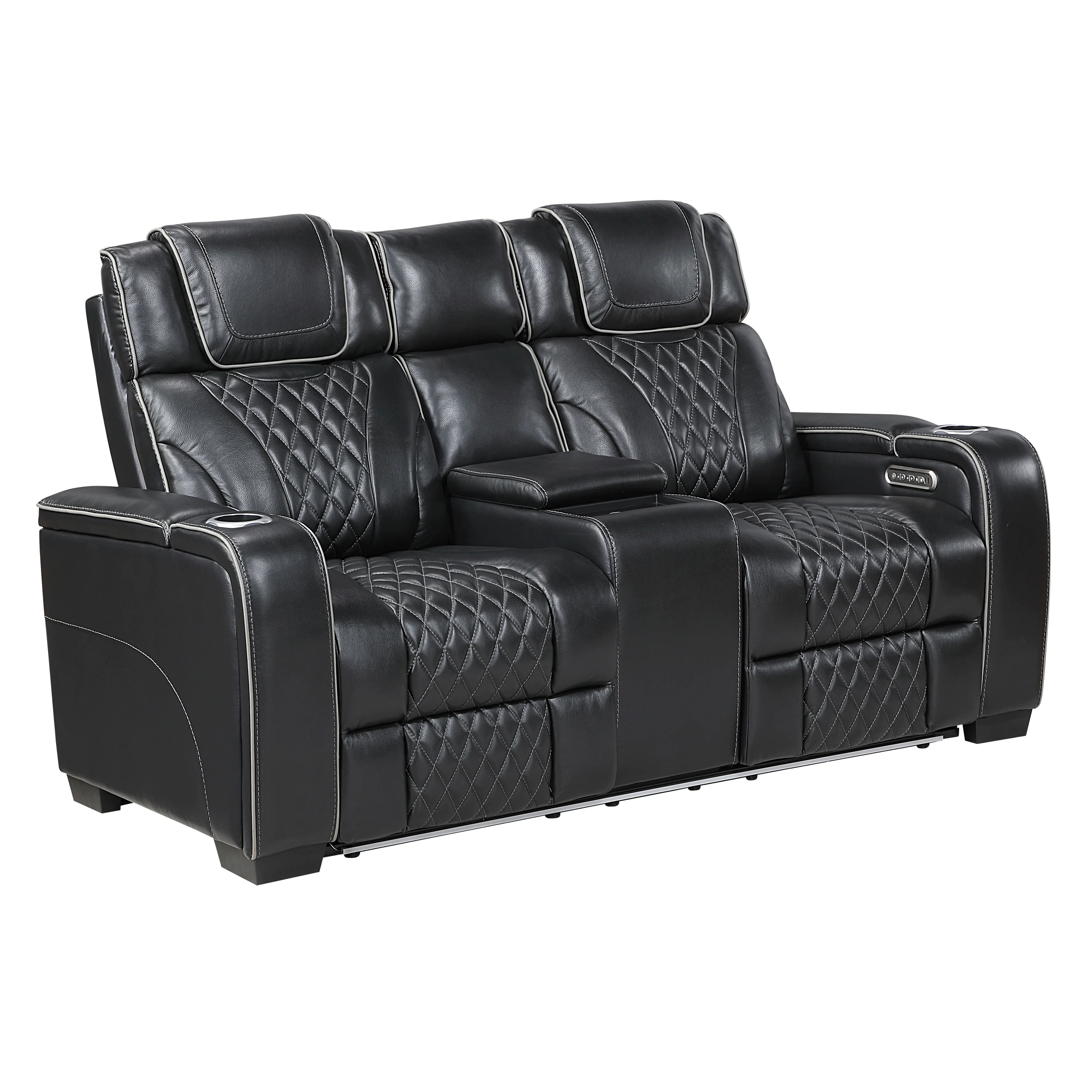 Apex Power Double Reclining Love Seat With Center Console, Power Headrests, Storage Arms With Cup Holders, Wireless Charger, Air Massage And Heat, LED Lighting And Charging Ports - Image 2