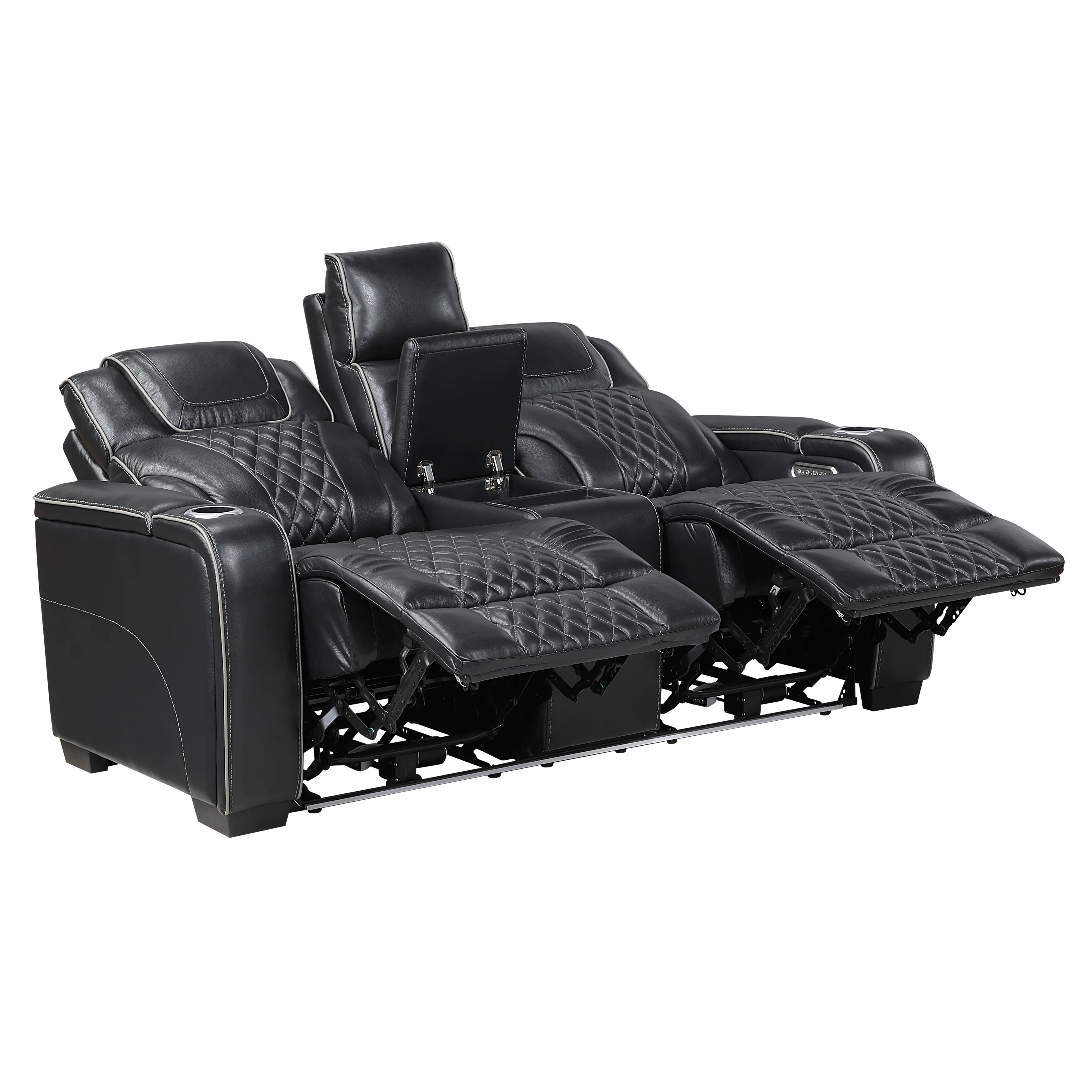 Apex Power Double Reclining Love Seat With Center Console, Power Headrests, Storage Arms With Cup Holders, Wireless Charger, Air Massage And Heat, LED Lighting And Charging Ports - Image 5