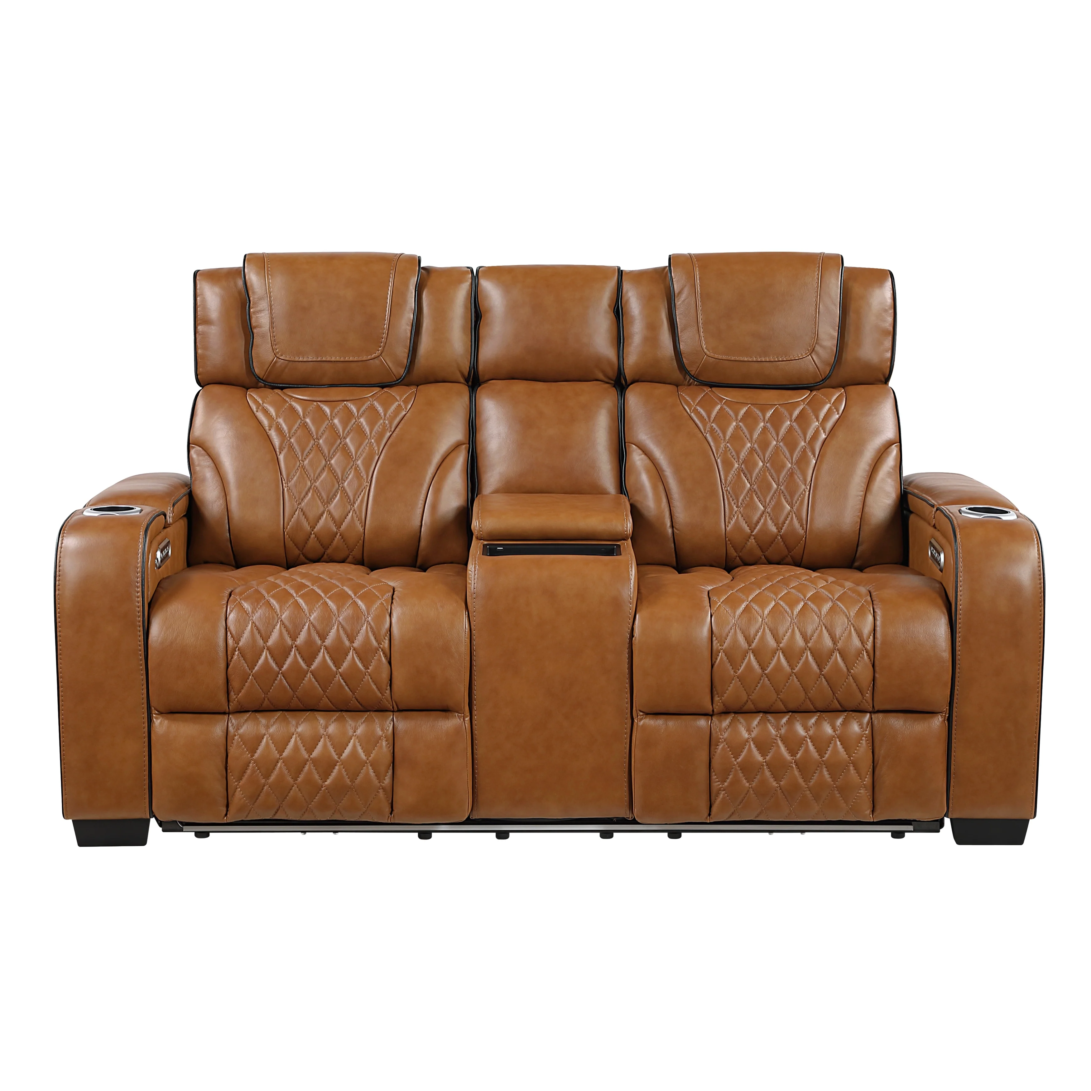 Apex Power Double Reclining Love Seat With Center Console, Power Headrests, Storage Arms With Cup Holders, Wireless Charger, Air Massage And Heat, LED Lighting And Charging Ports - Image 6