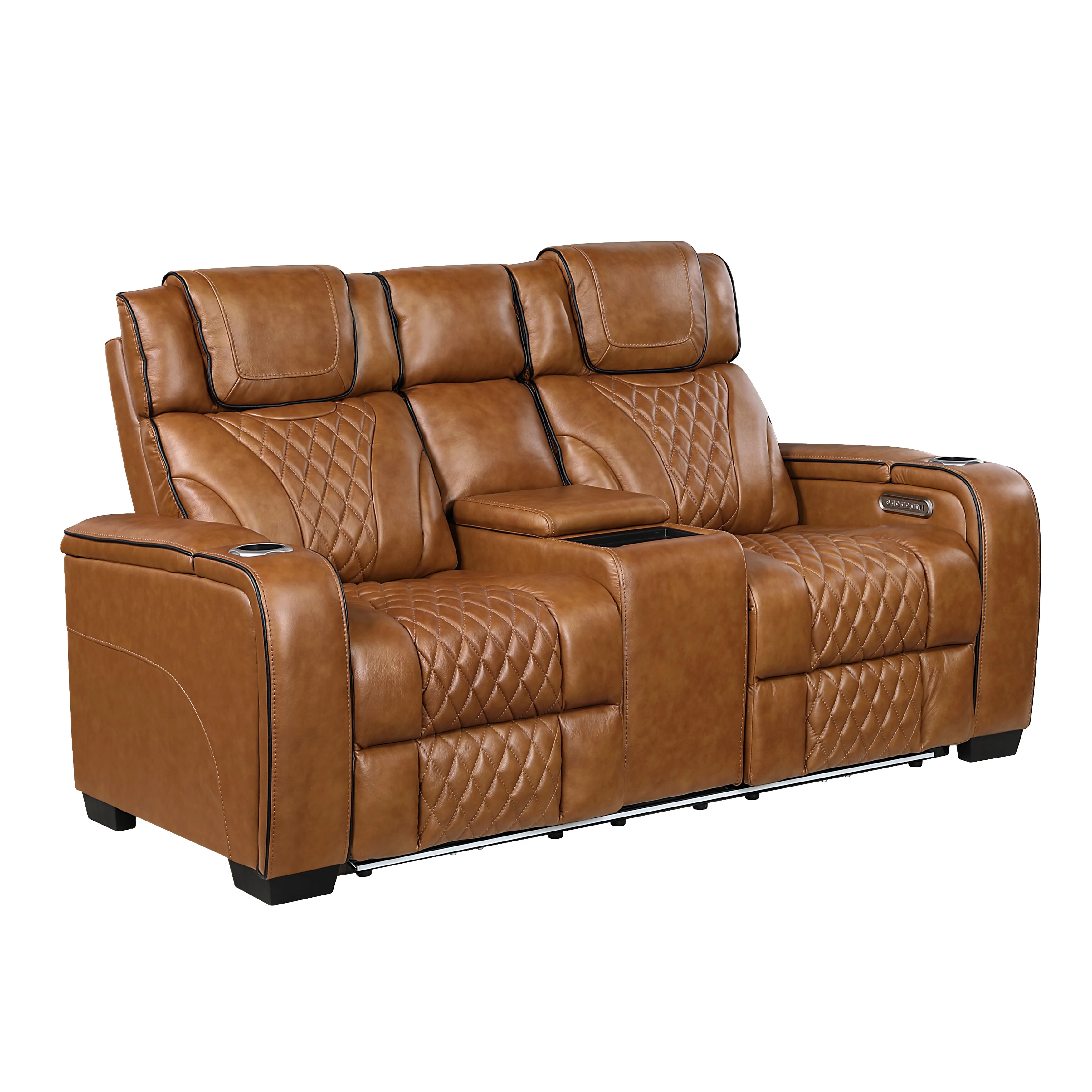 Apex Power Double Reclining Love Seat With Center Console, Power Headrests, Storage Arms With Cup Holders, Wireless Charger, Air Massage And Heat, LED Lighting And Charging Ports - Image 7
