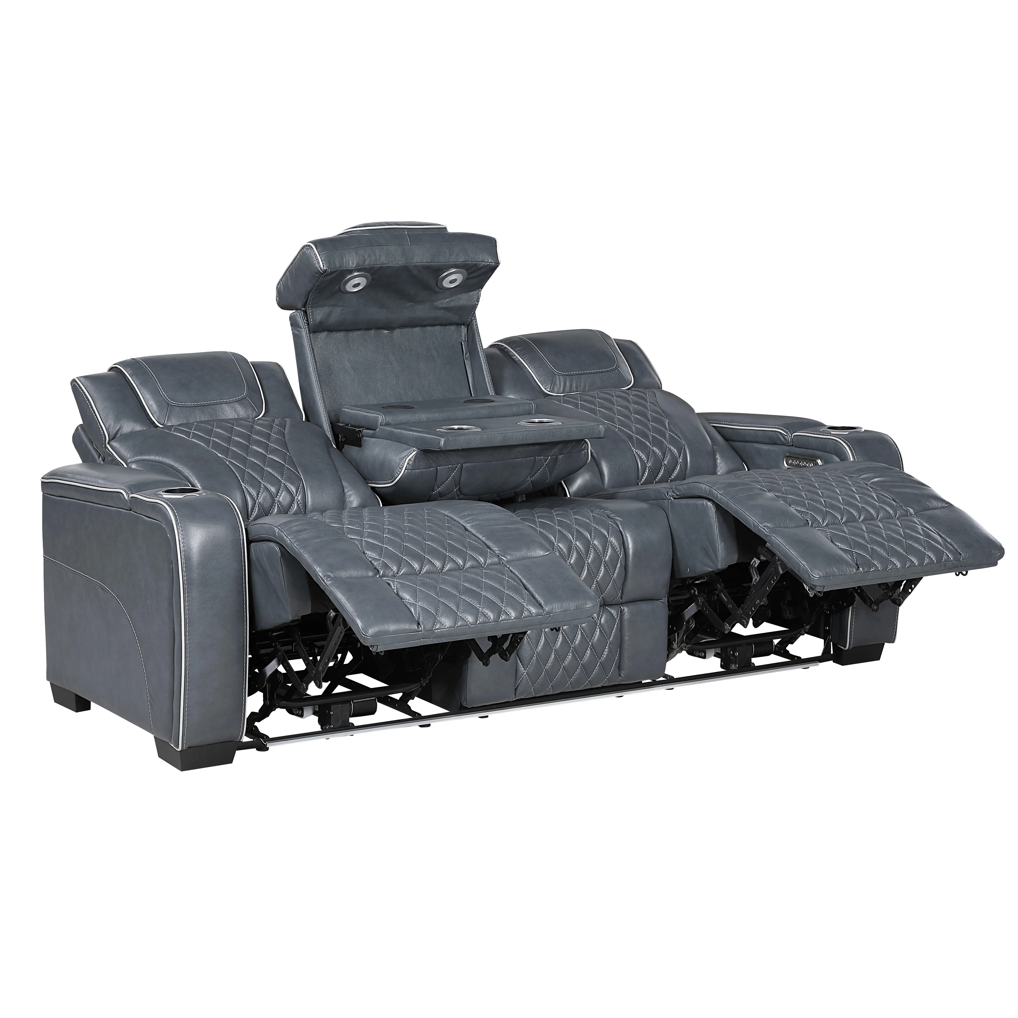Apex Power Double Reclining Sofa With Center Drop-down Cup Holders, Power Headrests, Storage Arms With Cup Holders, Reading Lights, Wireless Charger, Air Massage And Heat, LED Lighting And Charging Ports - Image 15