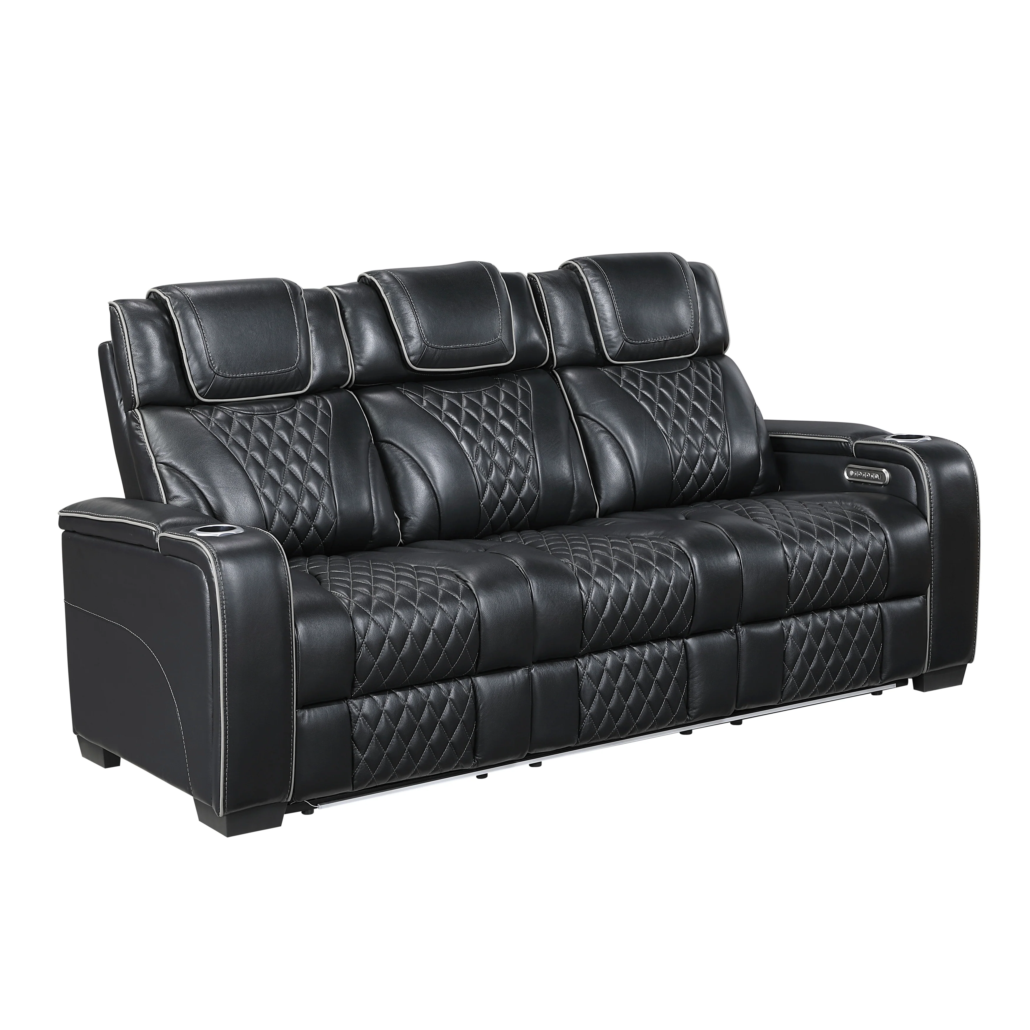 Apex Power Double Reclining Sofa With Center Drop-down Cup Holders, Power Headrests, Storage Arms With Cup Holders, Reading Lights, Wireless Charger, Air Massage And Heat, LED Lighting And Charging Ports - Image 2