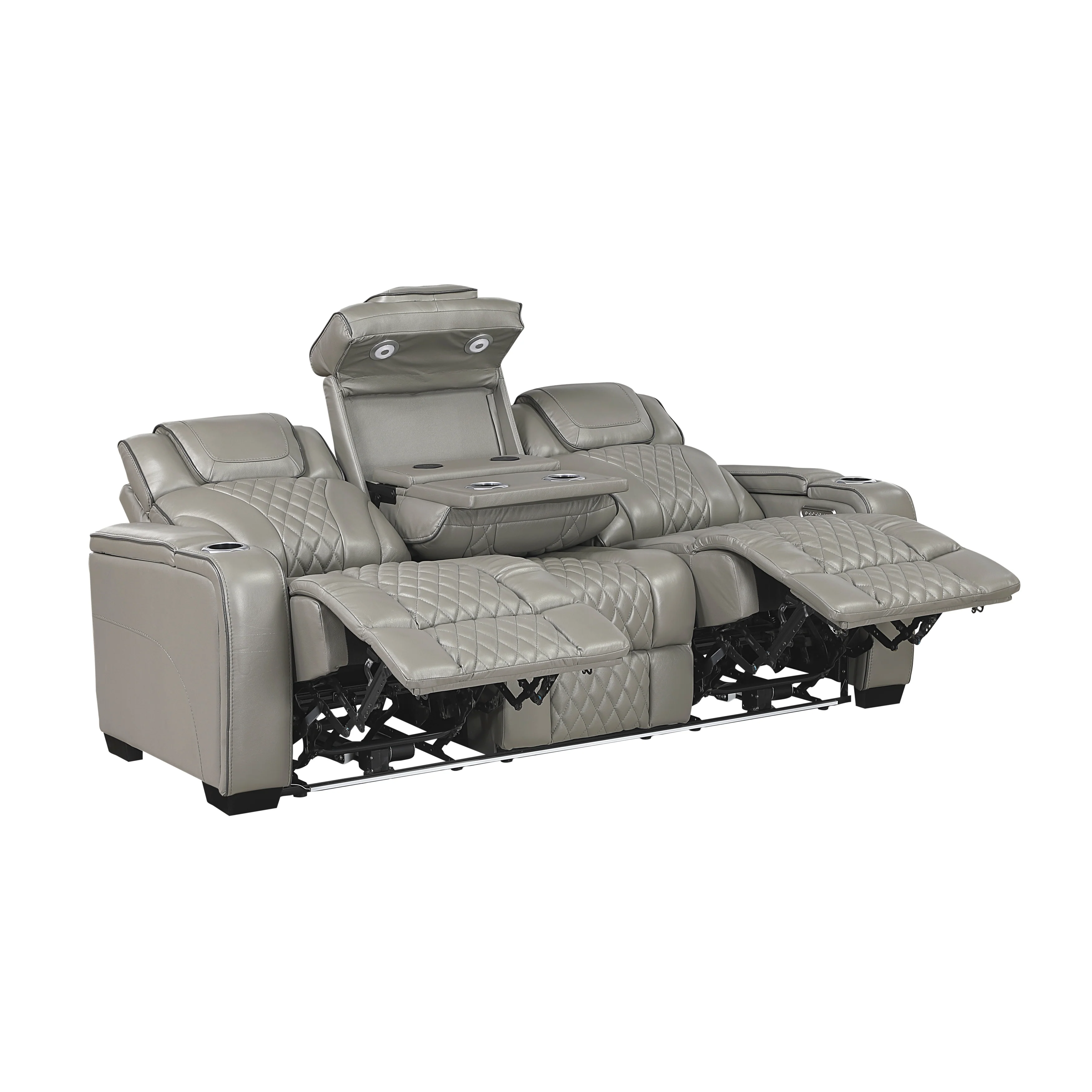 Apex Power Double Reclining Sofa With Center Drop-down Cup Holders, Power Headrests, Storage Arms With Cup Holders, Reading Lights, Wireless Charger, Air Massage And Heat, LED Lighting And Charging Ports - Image 20