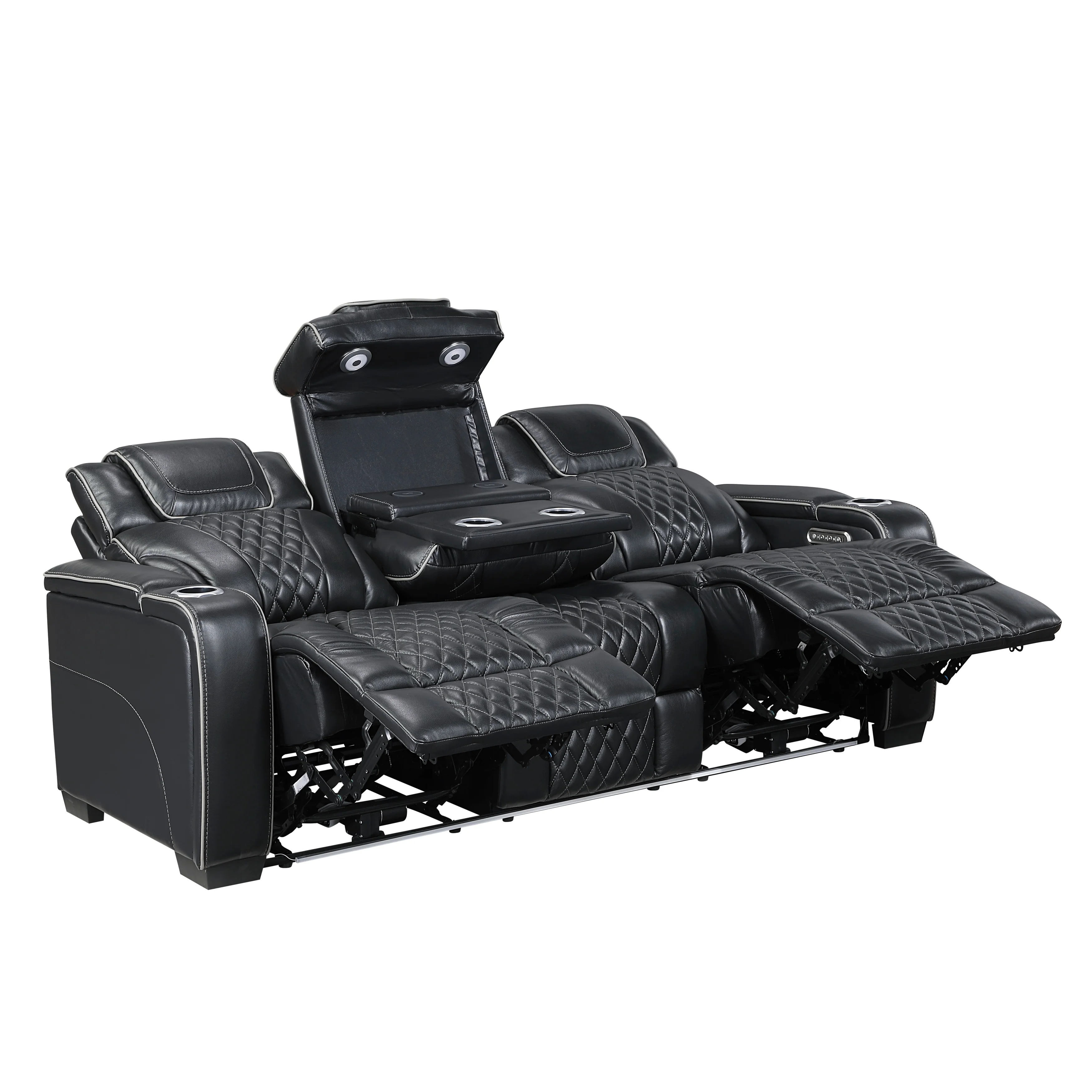 Apex Power Double Reclining Sofa With Center Drop-down Cup Holders, Power Headrests, Storage Arms With Cup Holders, Reading Lights, Wireless Charger, Air Massage And Heat, LED Lighting And Charging Ports - Image 5
