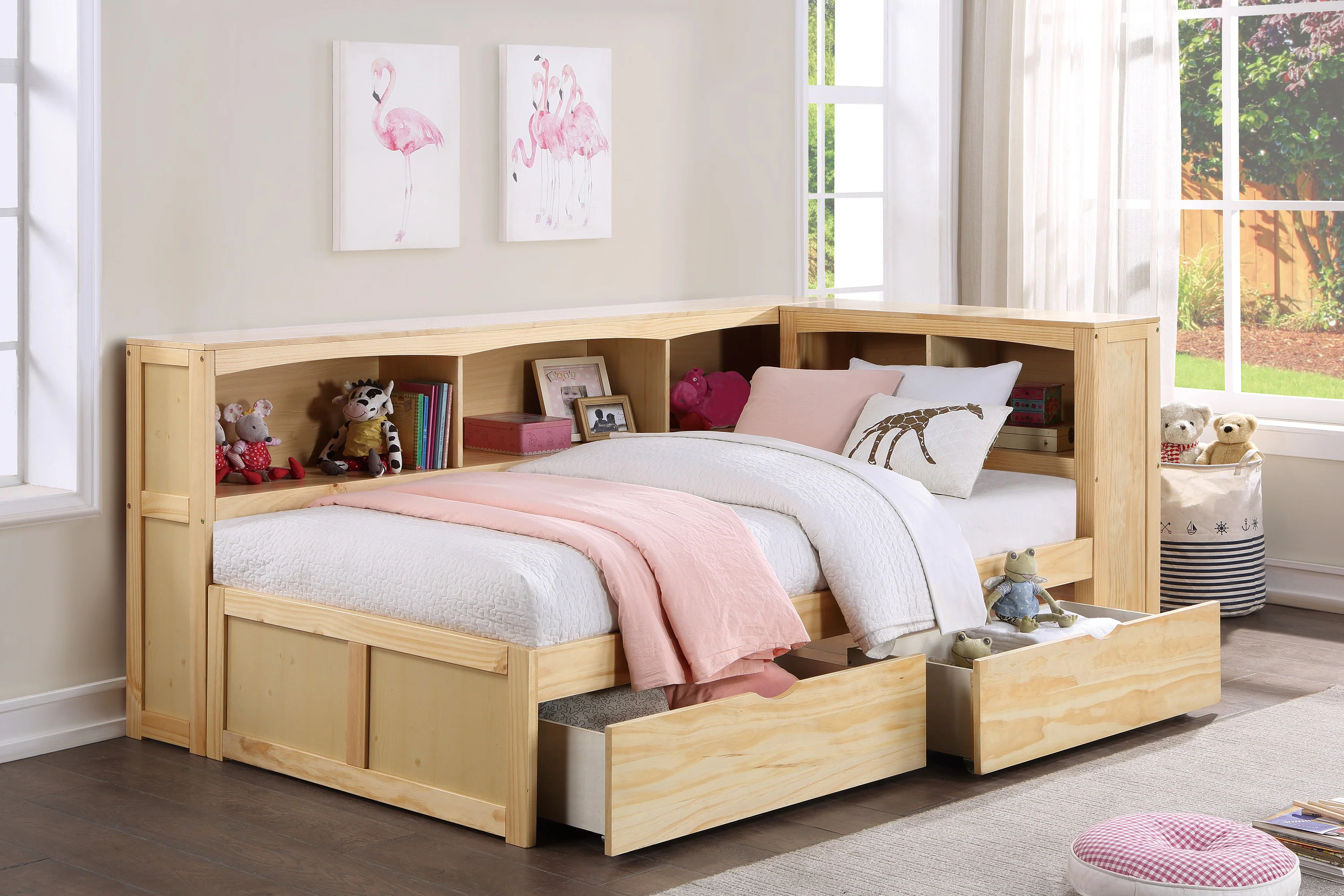 Bartly Twin Bookcase Corner Platform Bed With Storage Boxes - Image 4