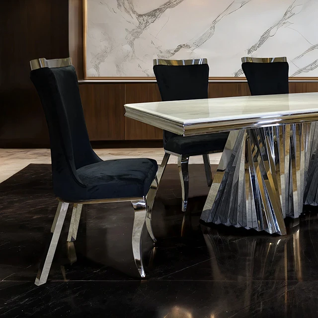 Basilicata 7 Pc Dining Table Set Chrome & Gold 5 - Image 2