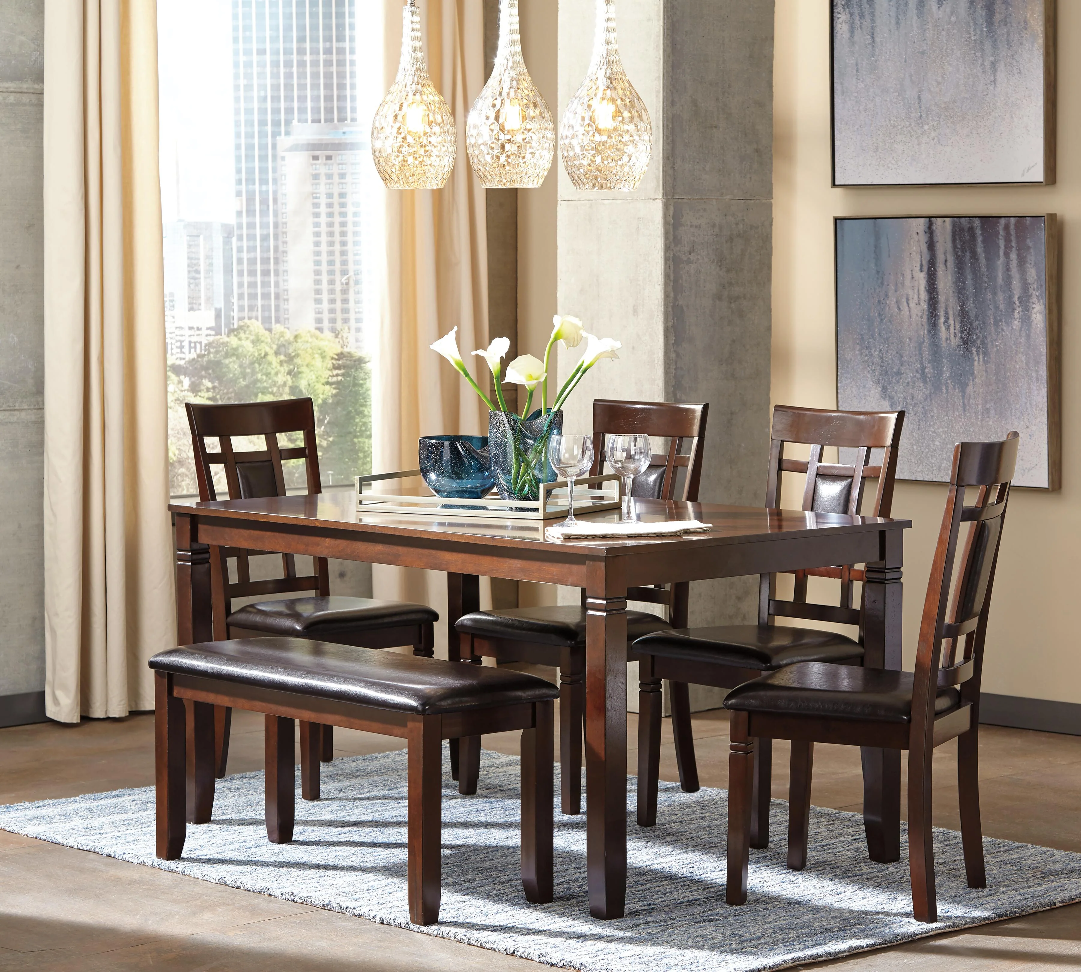Bennox Dining Table and Chairs with Bench (Set of 6) - Image 5