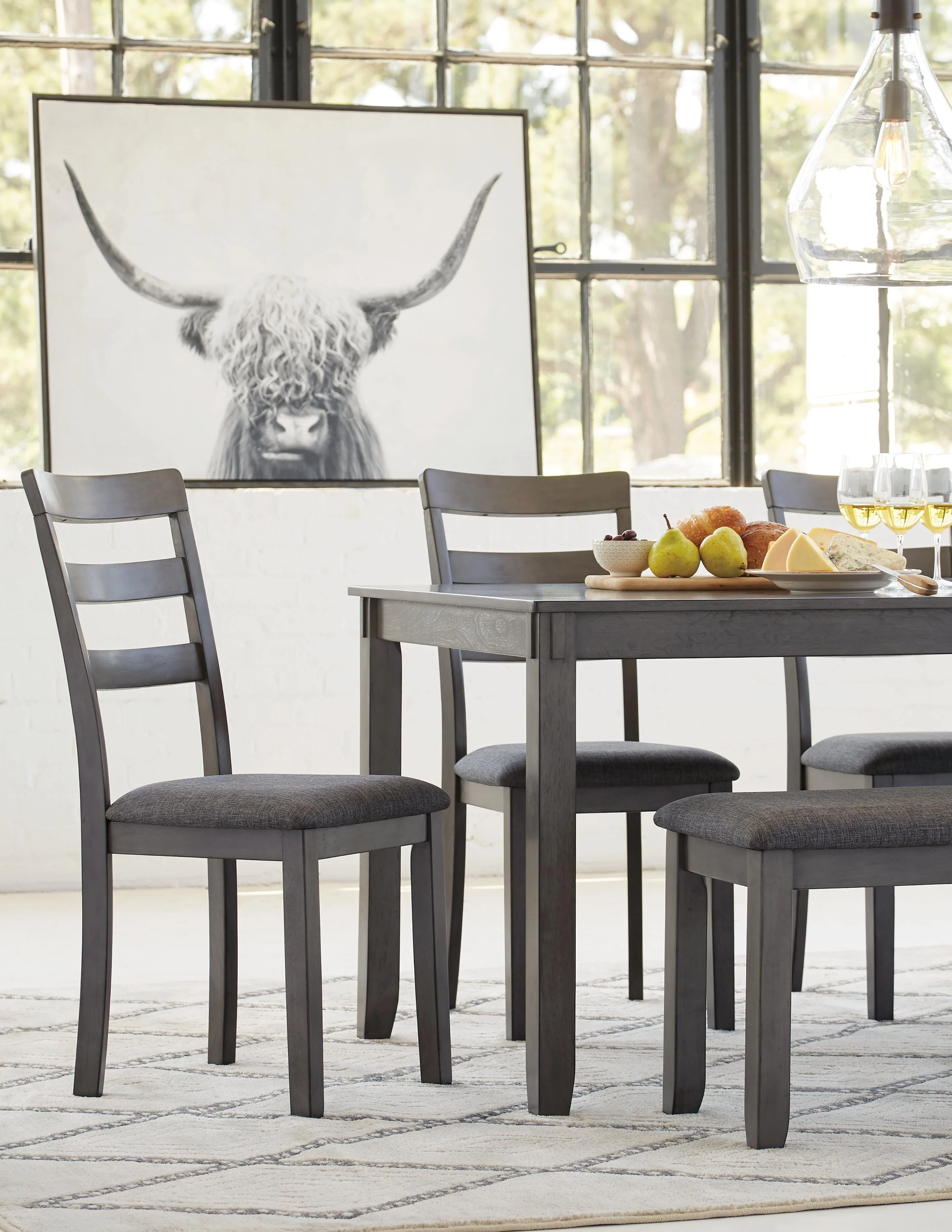 Bridson Dining Table and Chairs with Bench (Set of 6) - Image 5