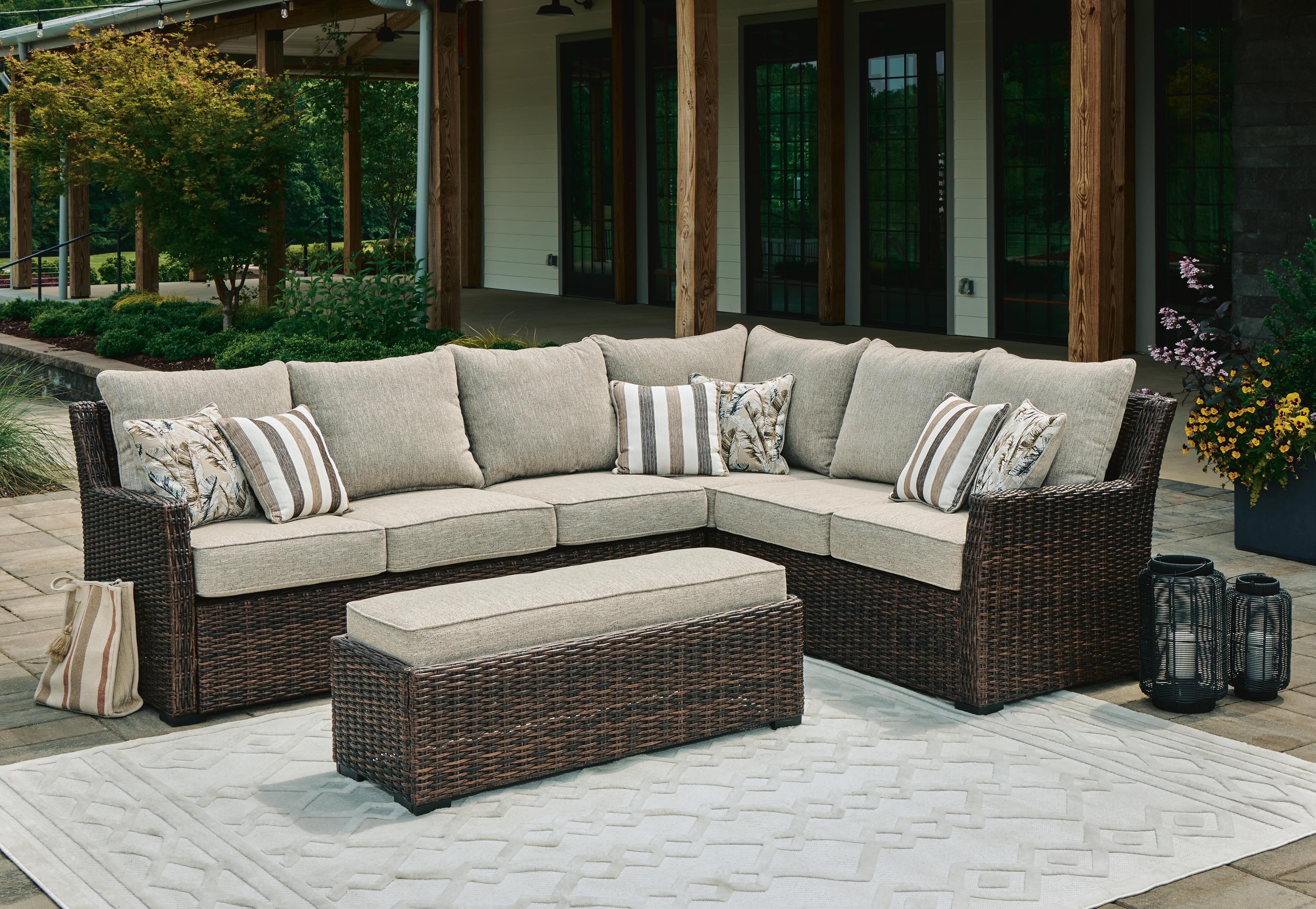 Brook Ranch Outdoor Sofa Sectional/Bench with Cushion (Set of 3) - Image 2