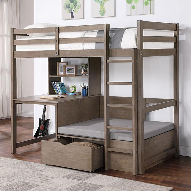 CALLISTUS Twin Workstation Loft Bed, White & Gray - Image 5