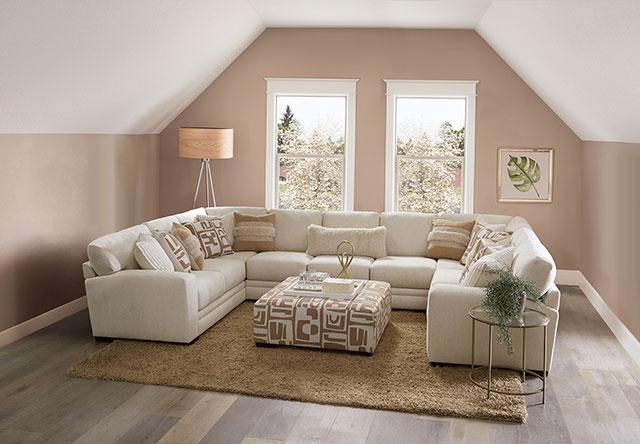 CARLETON Ottoman, Ivory/Tan - Image 2