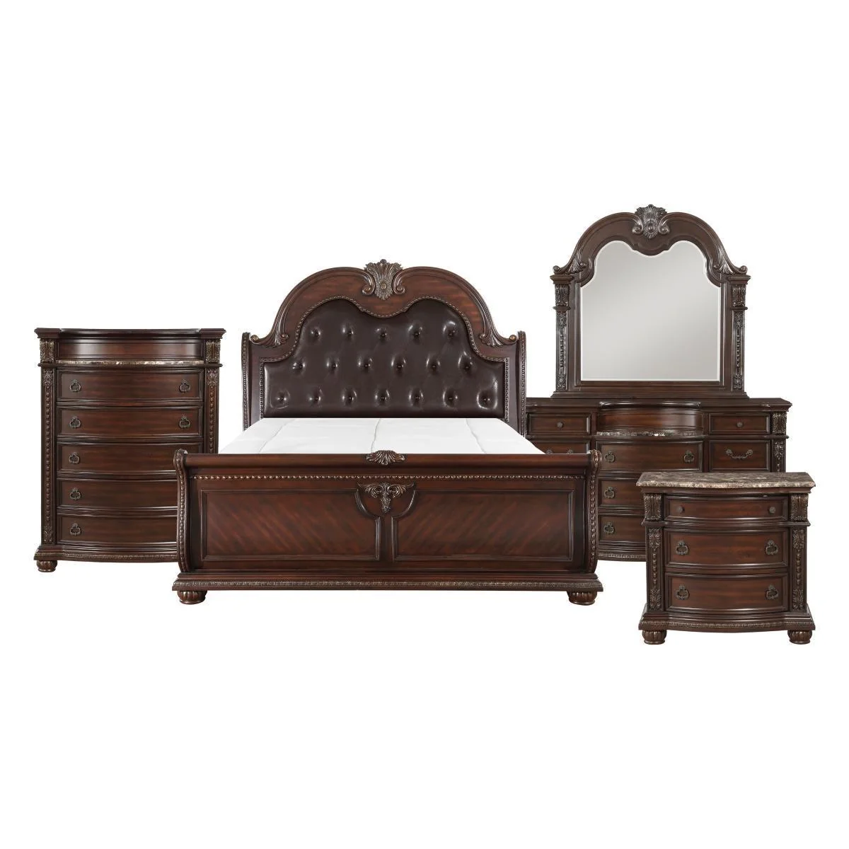 Cavalier 4 & 5 Piece Bed Set Cherry & Silver - Image 15
