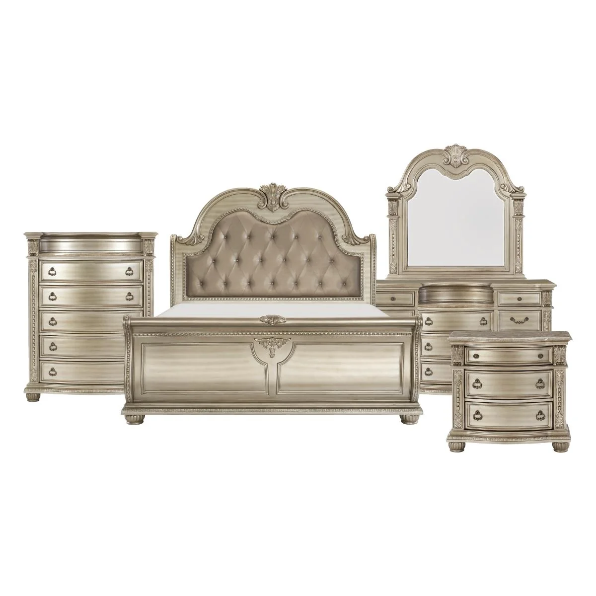 Cavalier 4 & 5 Piece Bed Set Cherry & Silver - Image 17