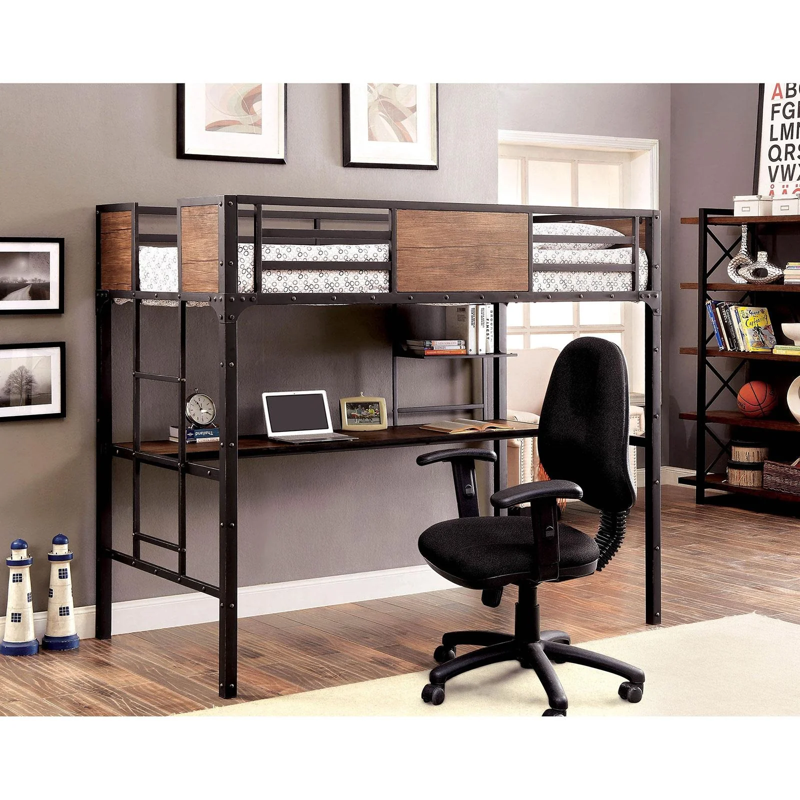 CLAPTON Black Twin Bed w/ Workstation - Image 2