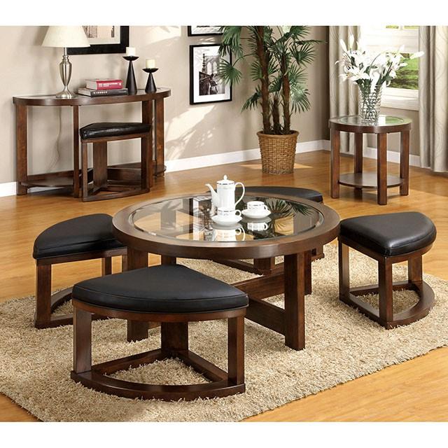 Crystal Cove II Dark Walnut Round Coffee Table w/ 4 Stools - Image 3