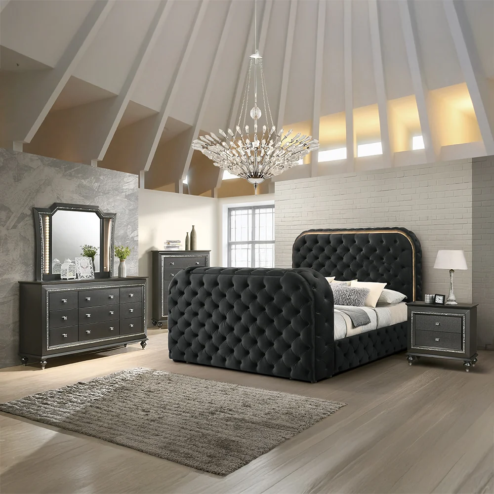 Eastern King Bed w/LED, Fireplace & TV Cabinet - Image 10
