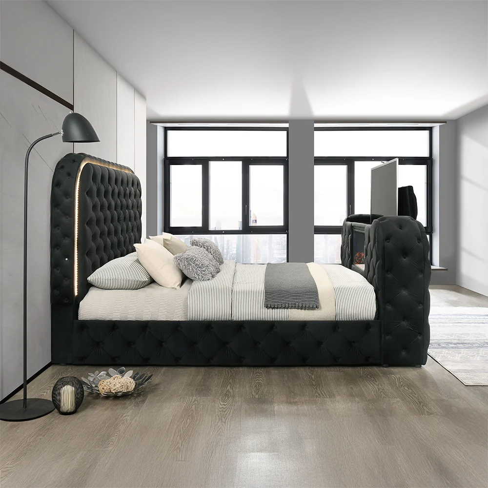 Eastern King Bed w/LED, Fireplace & TV Cabinet - Image 9