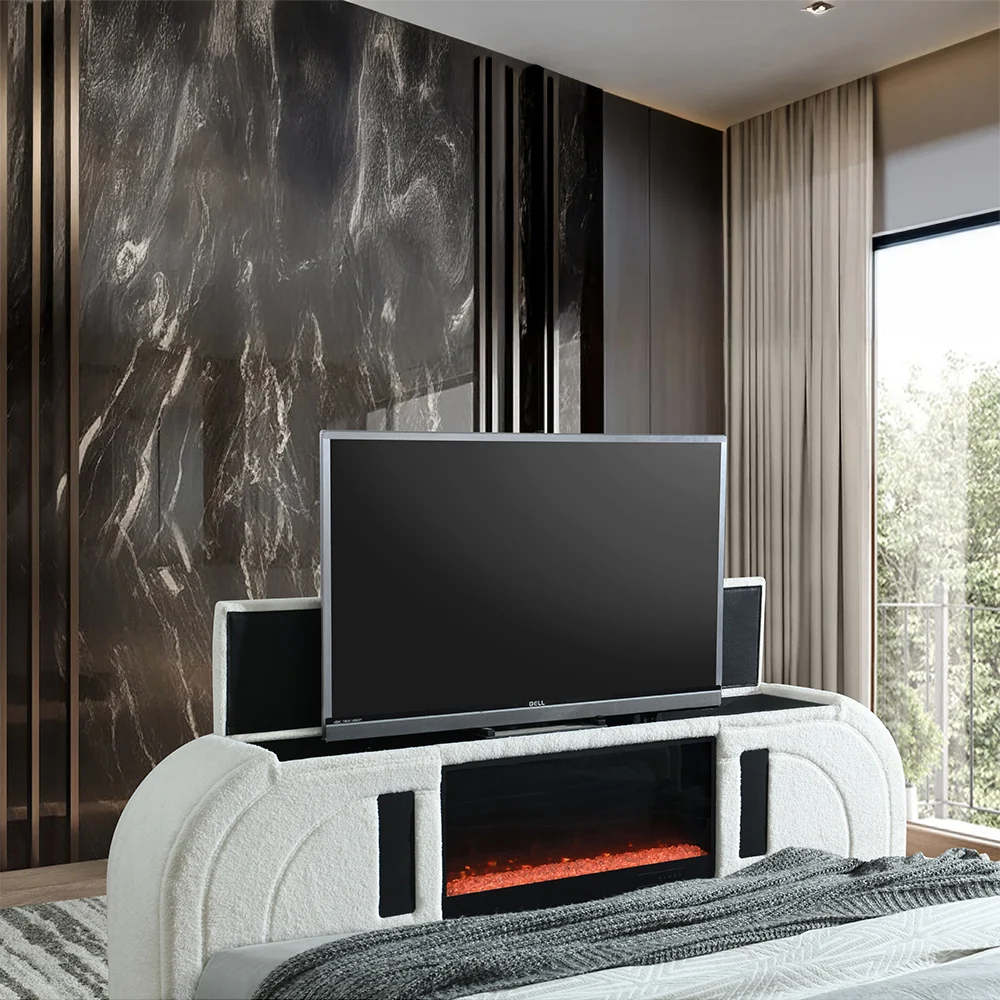 EK Bed w/LED, TV Cabinet, Fireplace & Bluetooth - Image 8