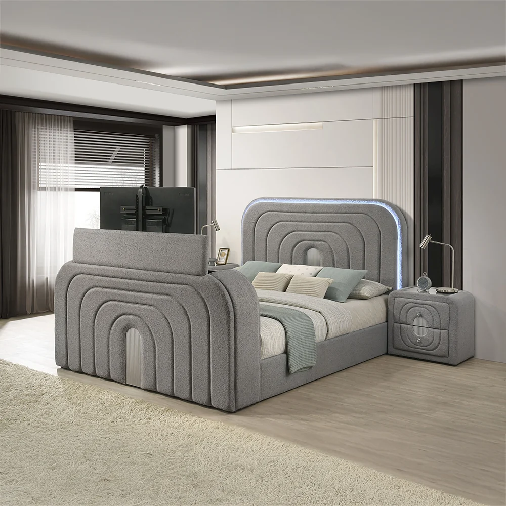 EK Bed w/Led, TV Stand, Fireplace & Bluetooth