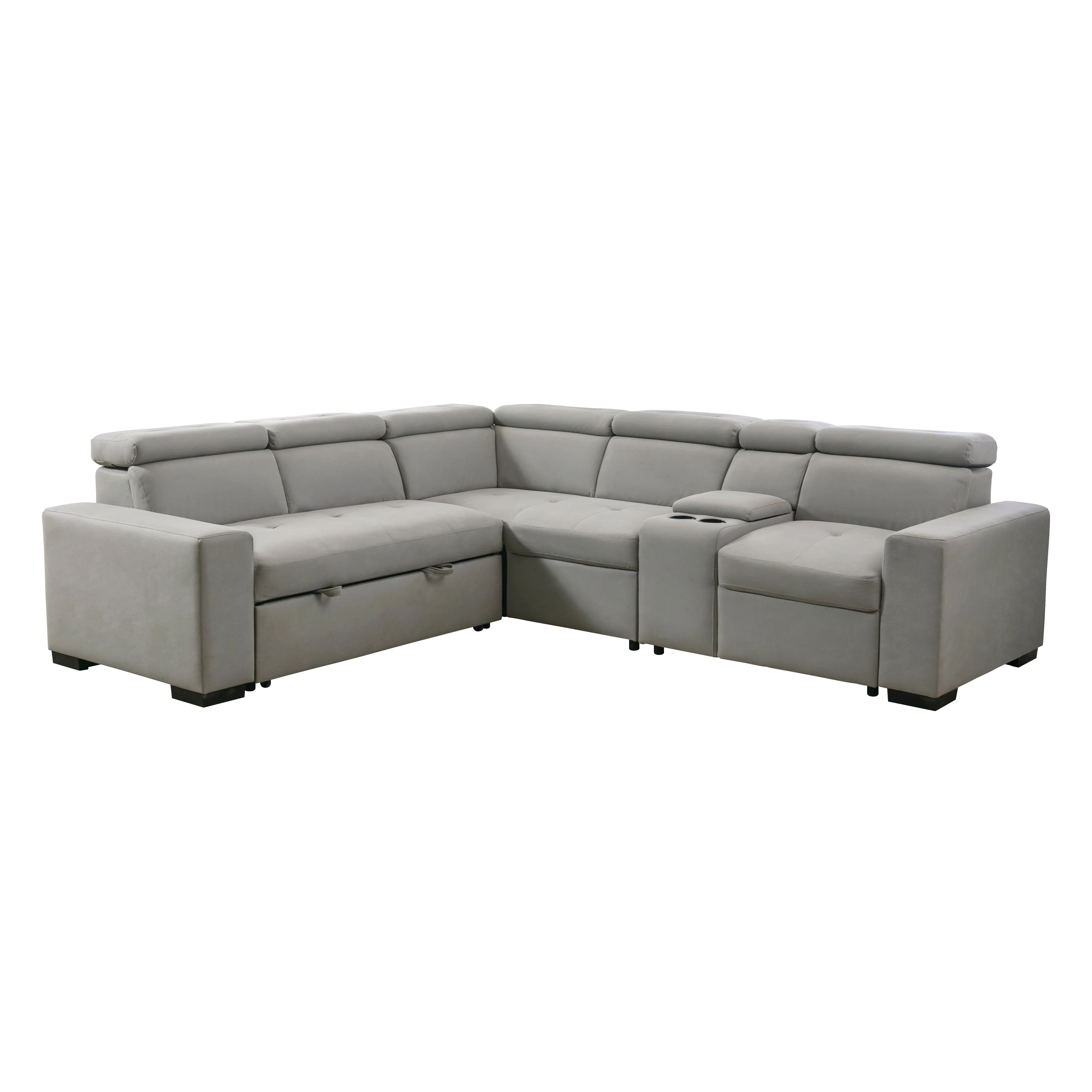 Farrah 3-piece Sectional With Adjustable Headrests, Pull-out Bed And Console
