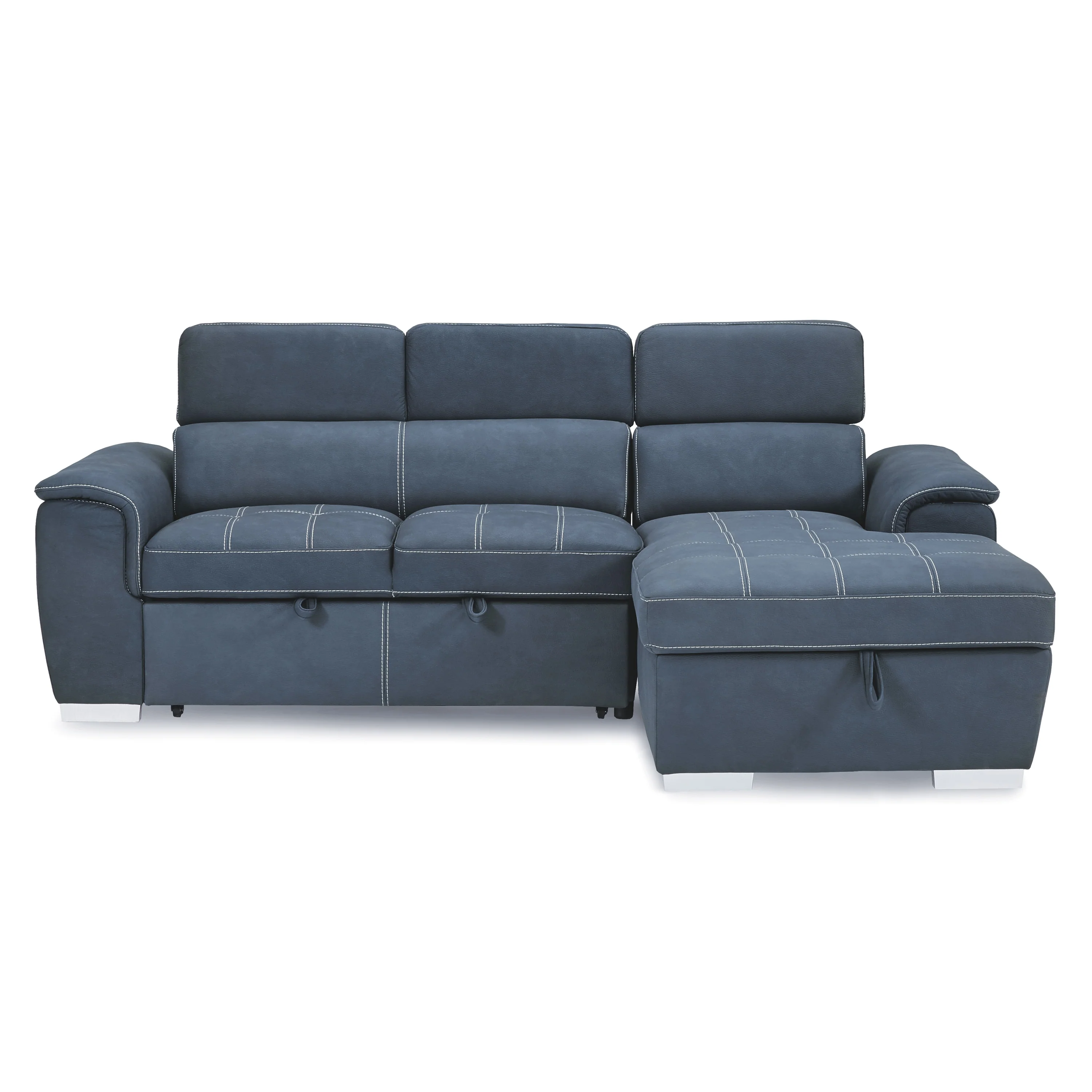 Ferriday 2-piece Sectional With Adjustable Headrests, Pull-out Bed And Right Chaise With Hidden Storage