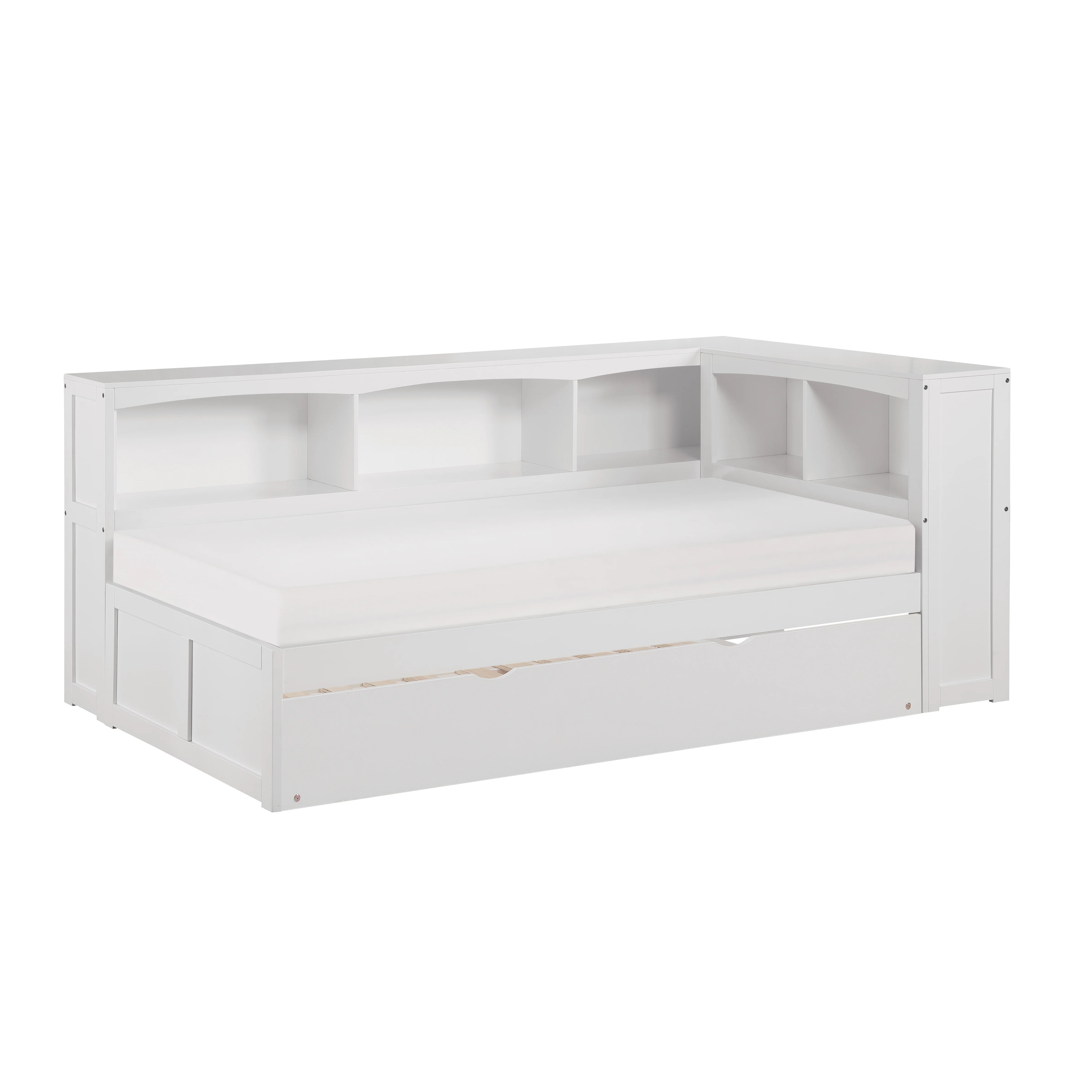 Galen Twin Bookcase Corner Platform Bed With Twin Trundle