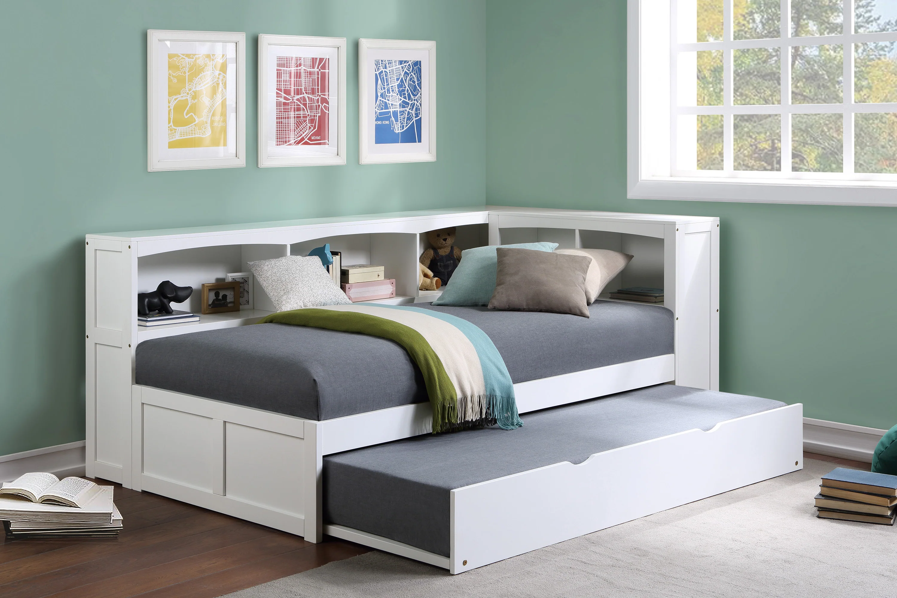 Galen Twin Bookcase Corner Platform Bed With Twin Trundle - Image 4
