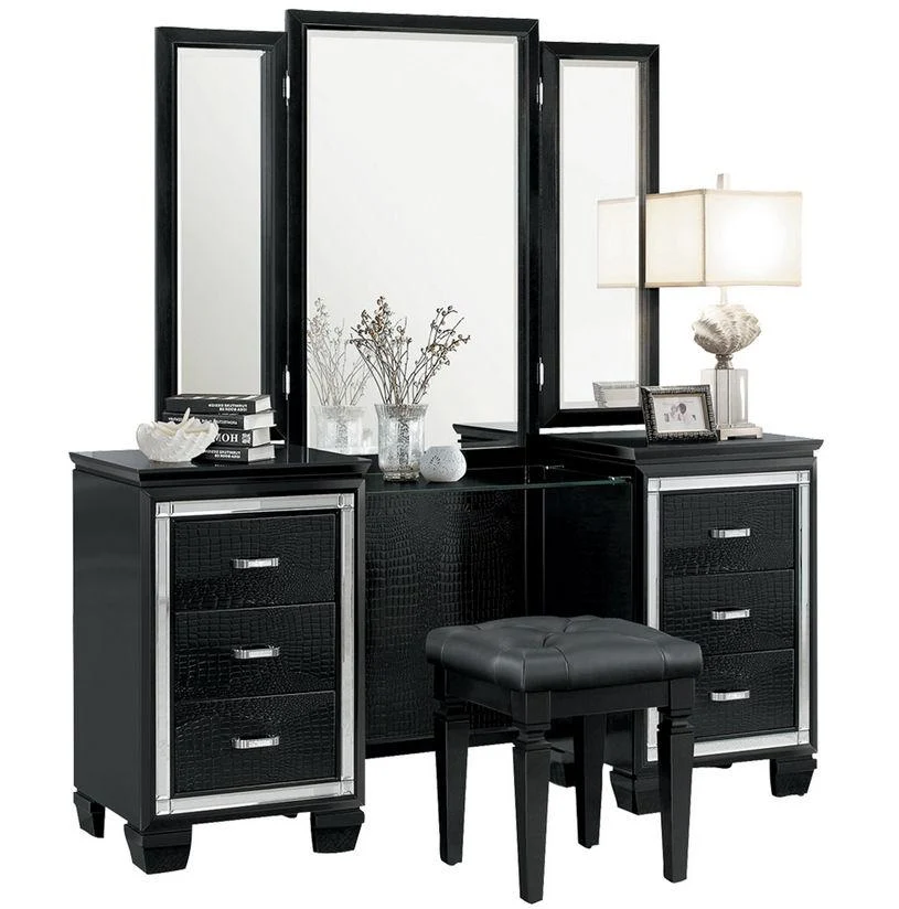 Allura Vanity Stool in Black 1916BK-14 - Image 2