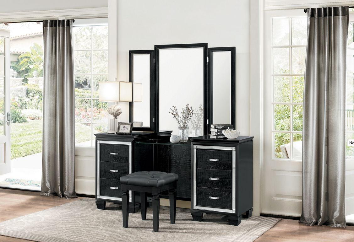 Allura Vanity Stool in Black 1916BK-14 - Image 3