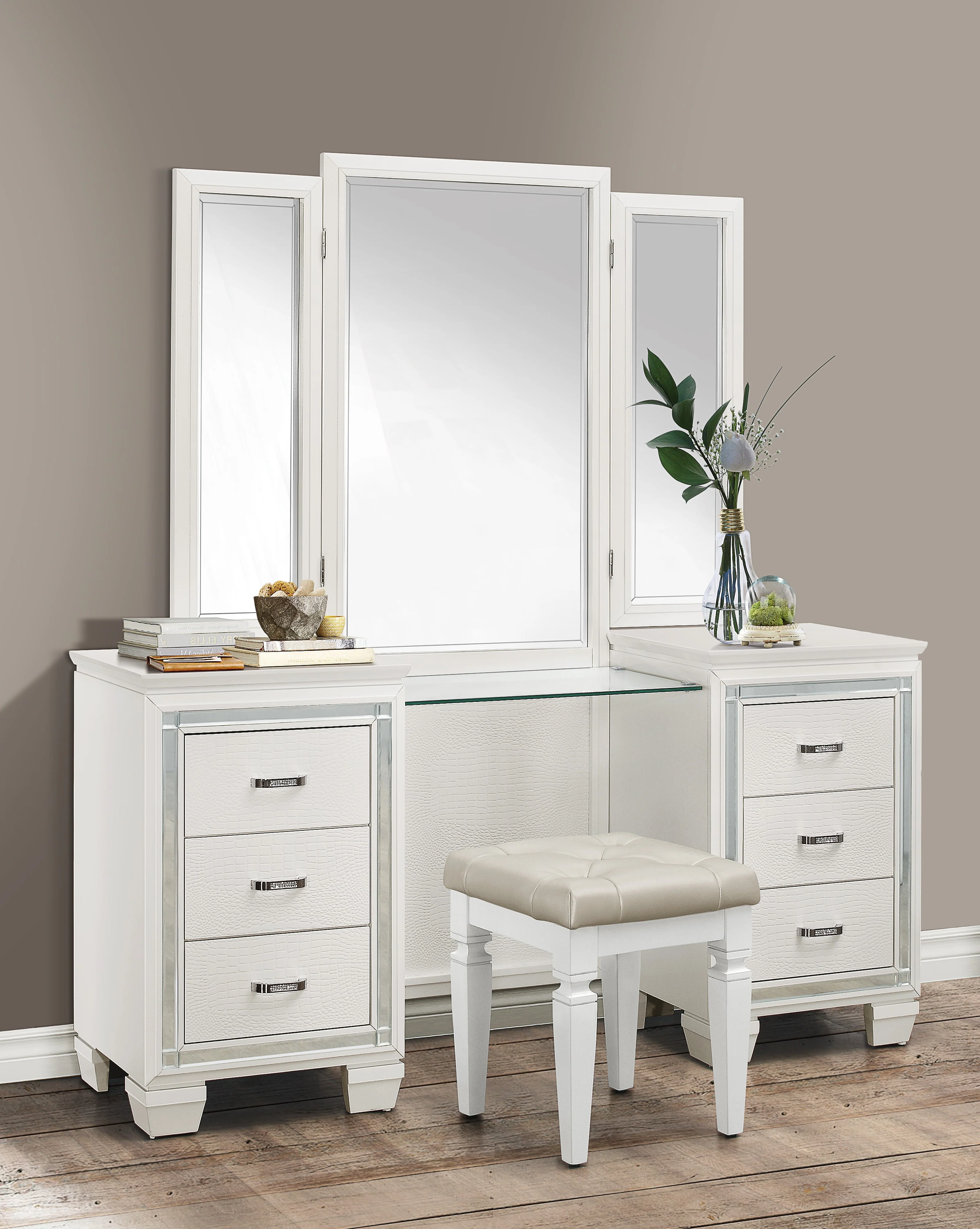 Allura Vanity Stool in White 1916W-14 - Image 6