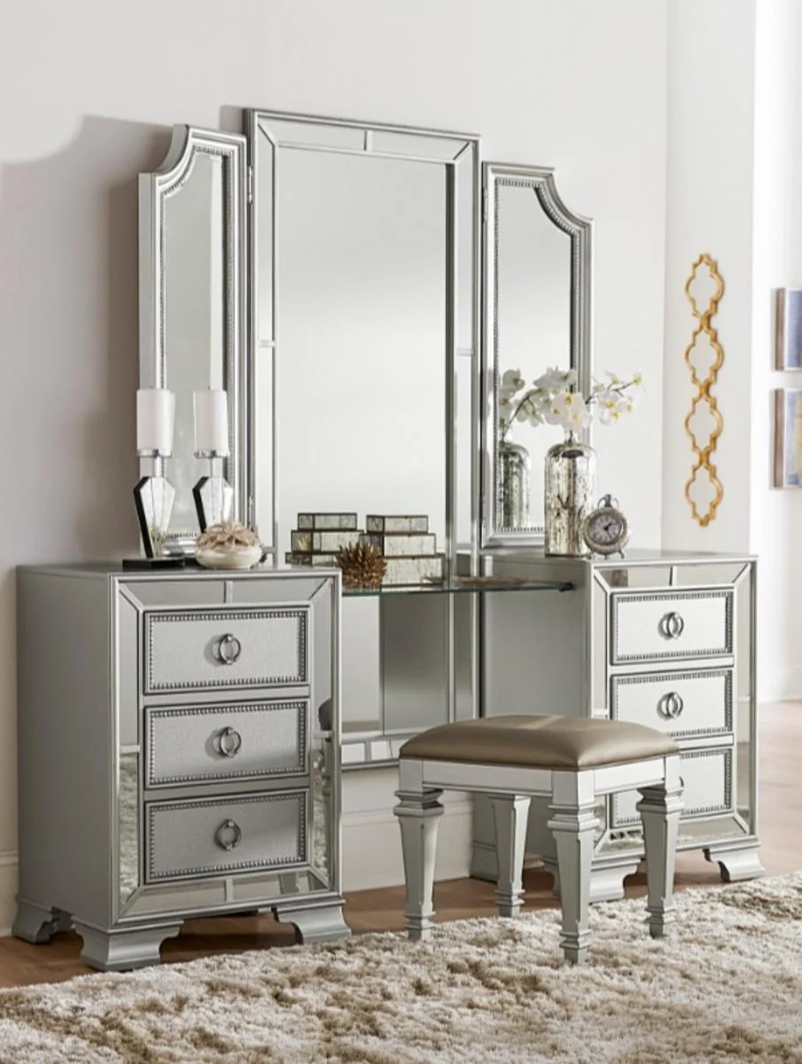 Avondale Vanity Stool in Silver 1646-14 - Image 3