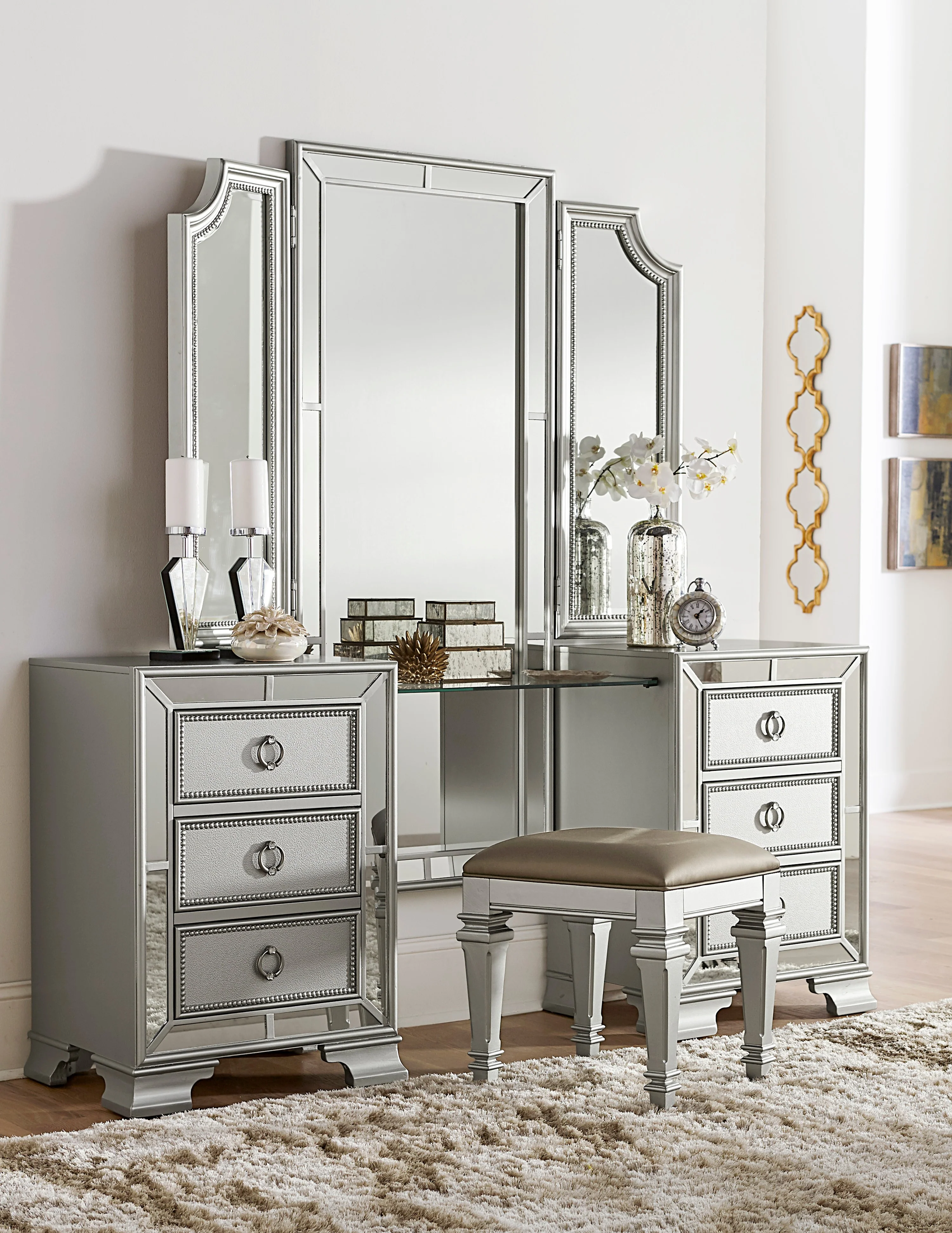 Avondale Vanity Stool in Silver 1646-14 - Image 5