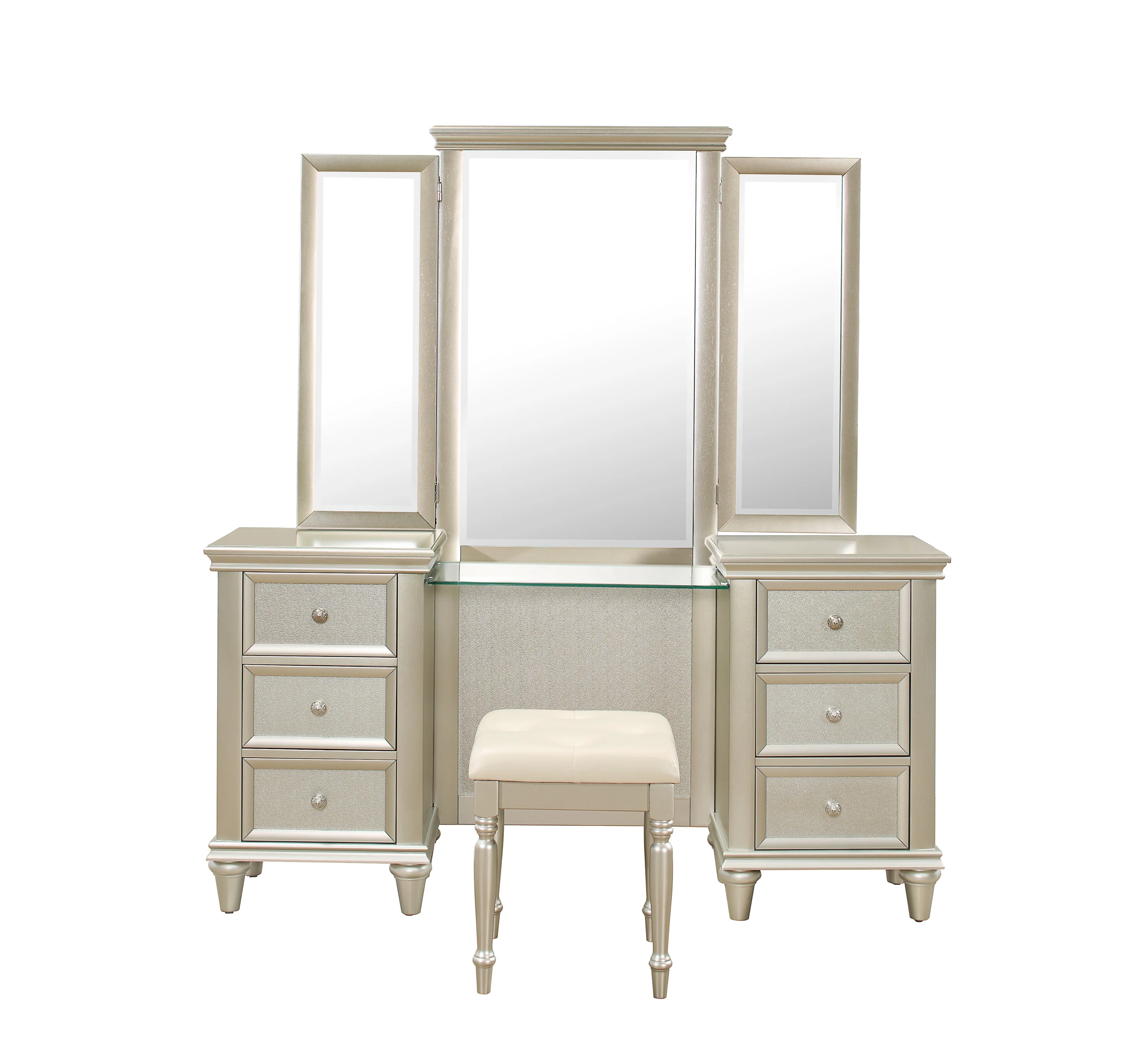 Celandine Vanity Stool in Pearl/Silver 1928-14 - Image 6