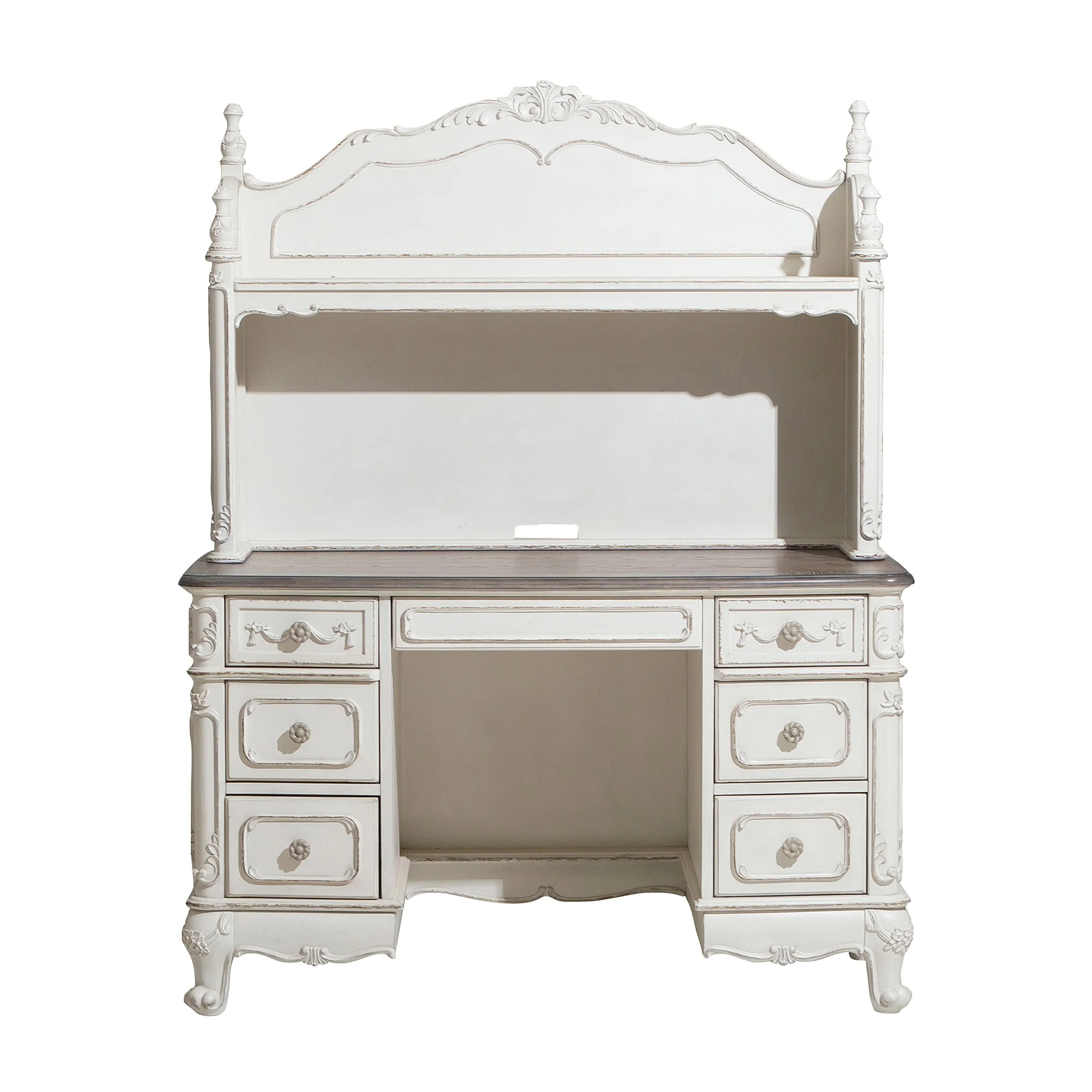 Cinderella Writing Desk and Hutch in Antique White with Grey Rub-Through - Image 3