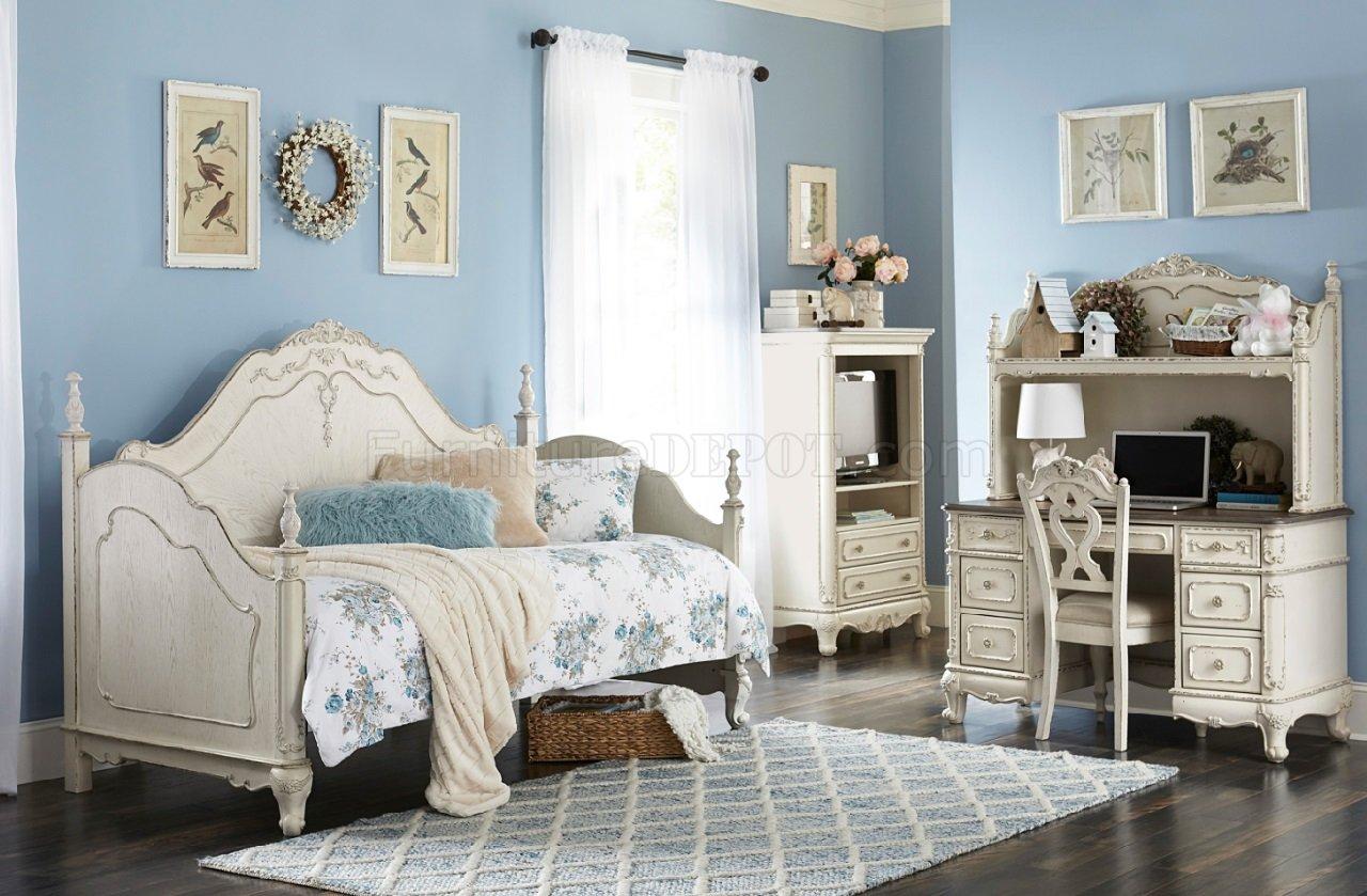 Cinderella Writing Desk in Antique White with Grey Rub-Through 1386NW-11 - Image 4