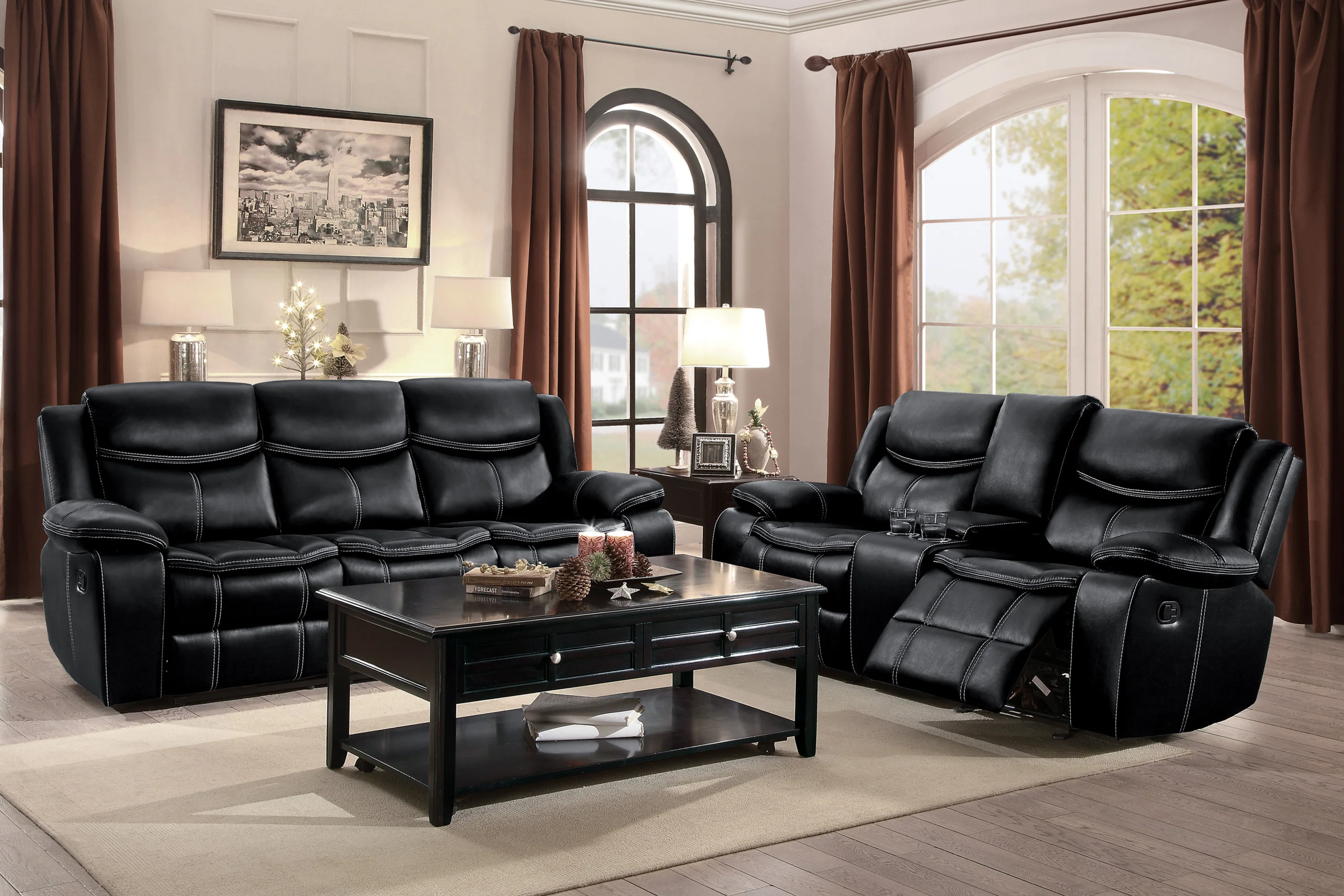 Bastrop Double Glider Reclining Loveseat in Black 8230BLK-2 - Image 5