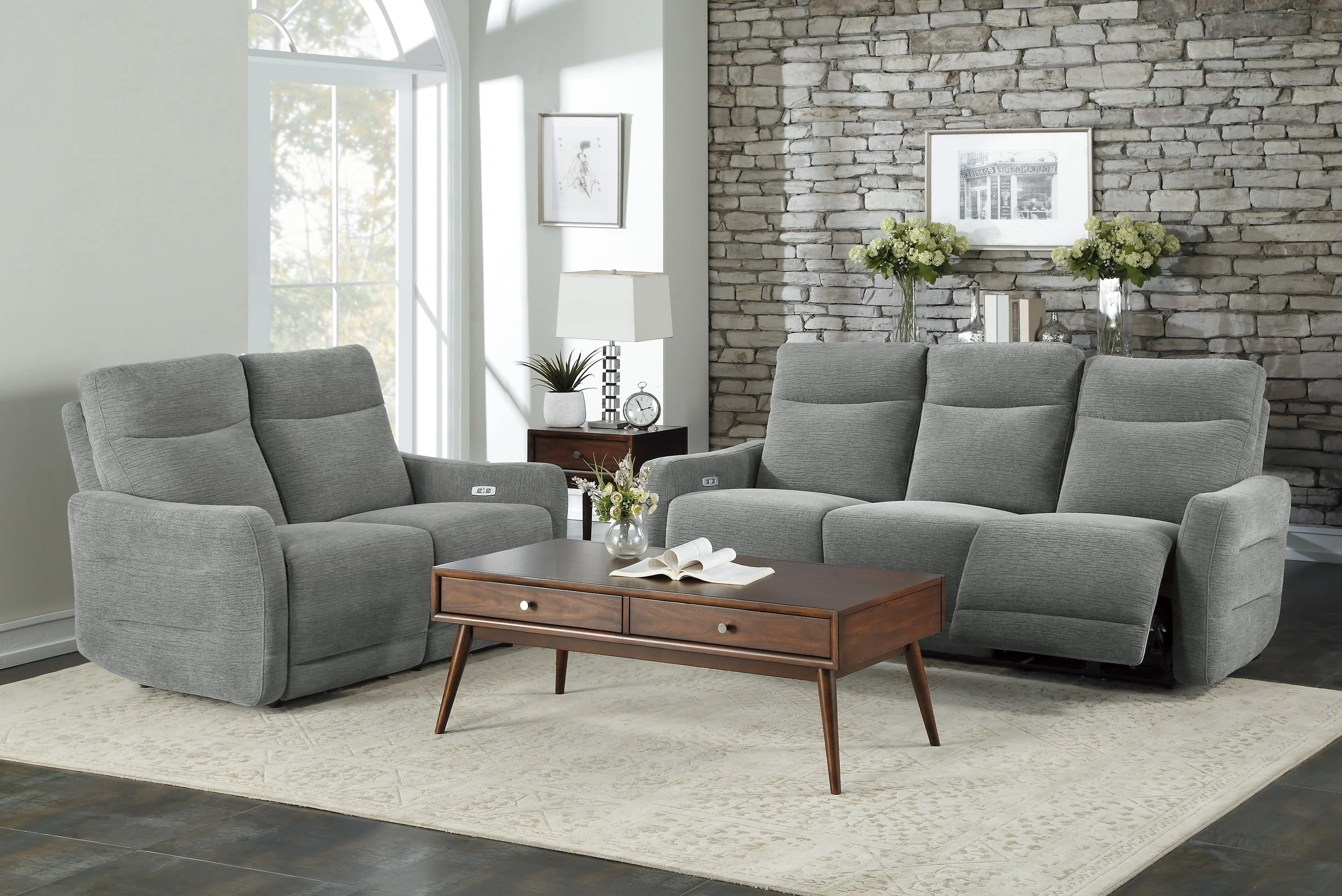Edition Power Double Lay Flat Reclining Sofa in Dove Grey 9804DV-3PWH - Image 8