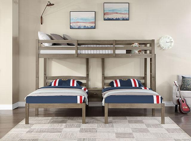 HORTENSE Triple Twin Bunk Bed, W. Gray - Image 3